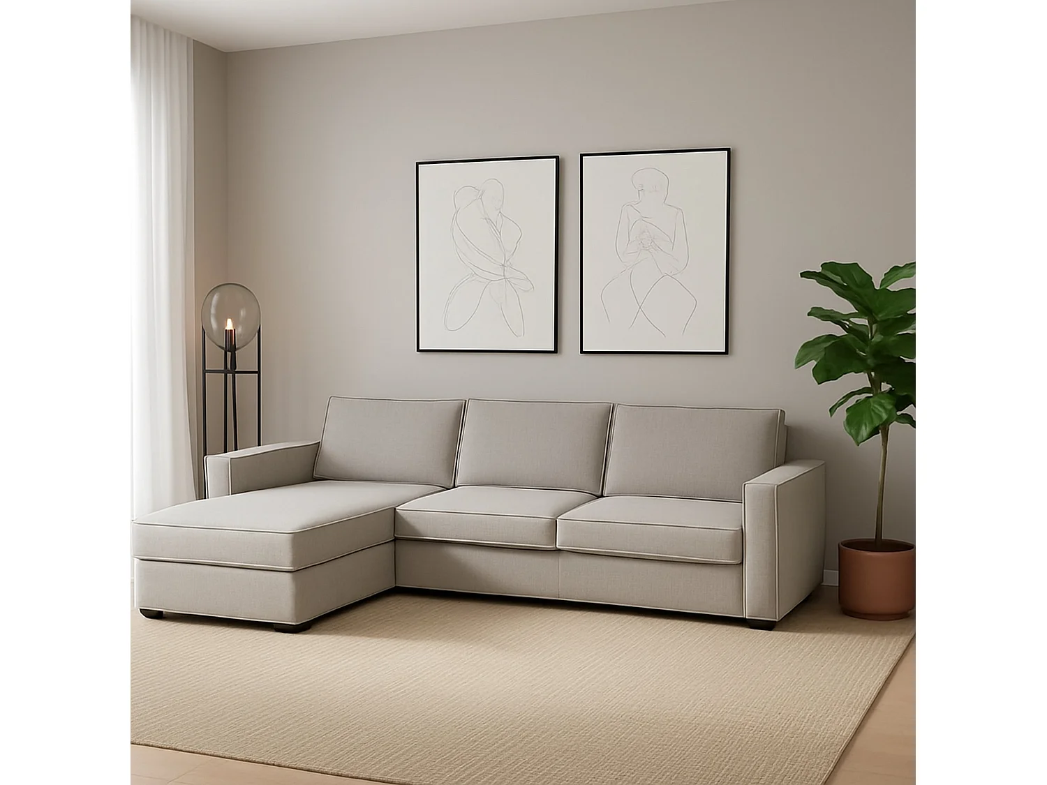 Divano Fisso con Penisola Anila, Sfoderabile Made in Italy, 95x280 cm Grigio