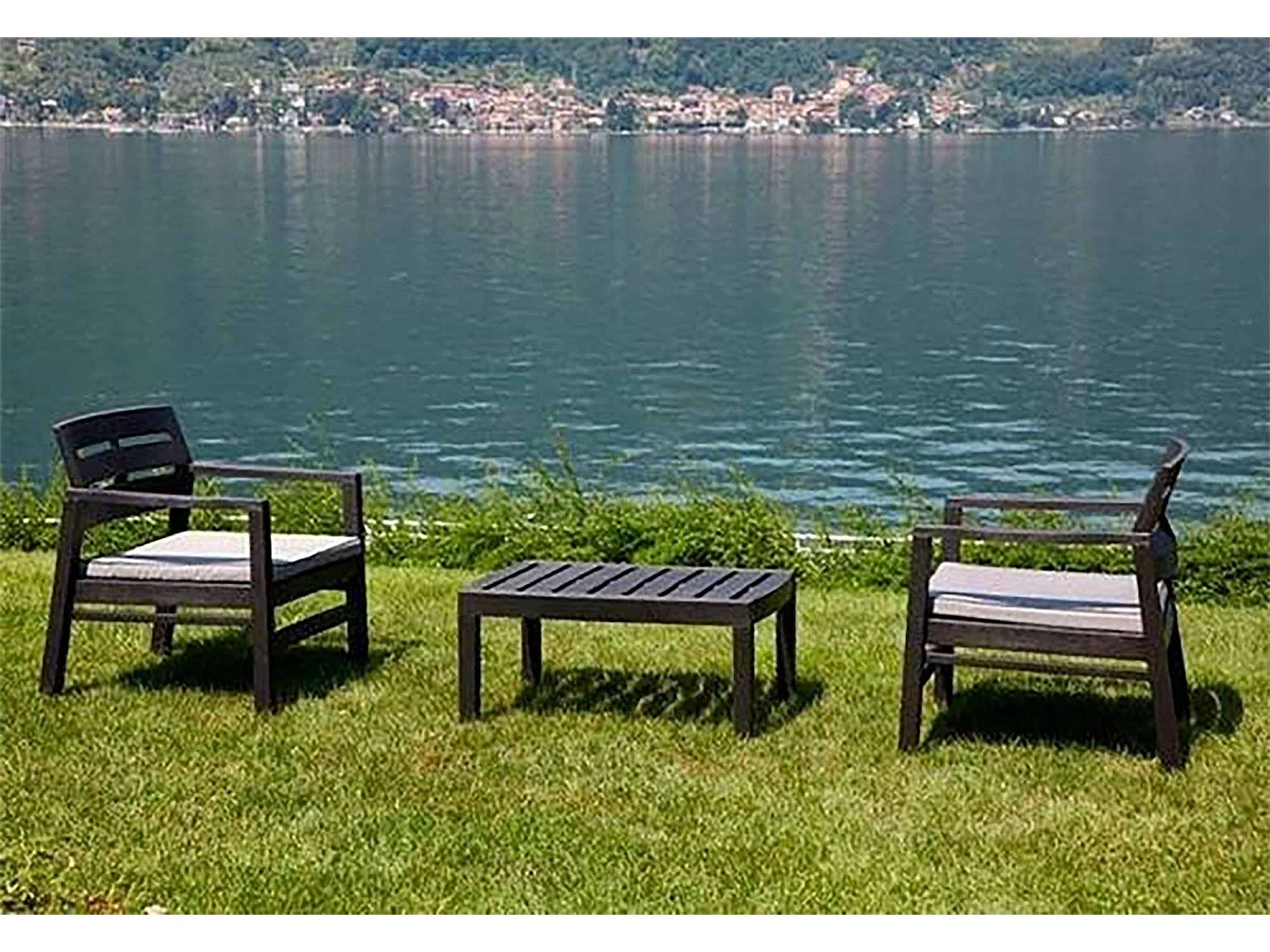 Dmora Set Buitenlounge Benevento Zwart Antraciet 2-Zits met Tafel, Waterdicht, Waterafstotend, Made in Italy