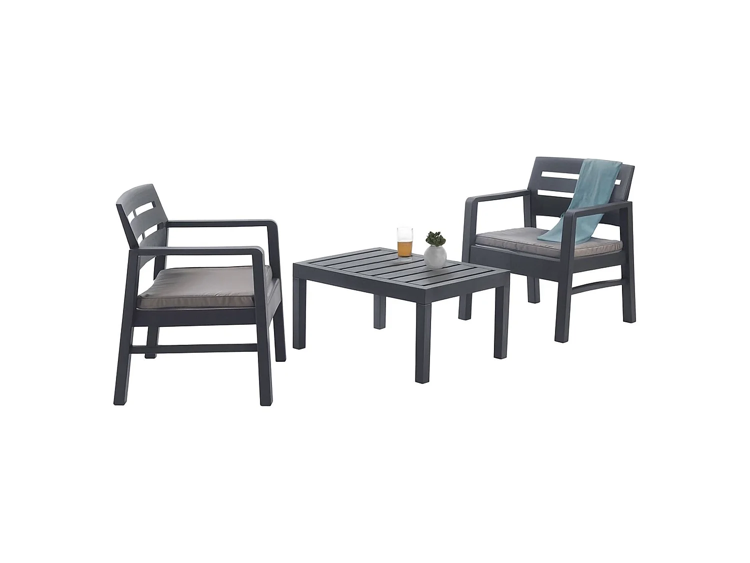 Dmora Set Buitenlounge Benevento Zwart Antraciet 2-Zits met Tafel, Waterdicht, Waterafstotend, Made in Italy
