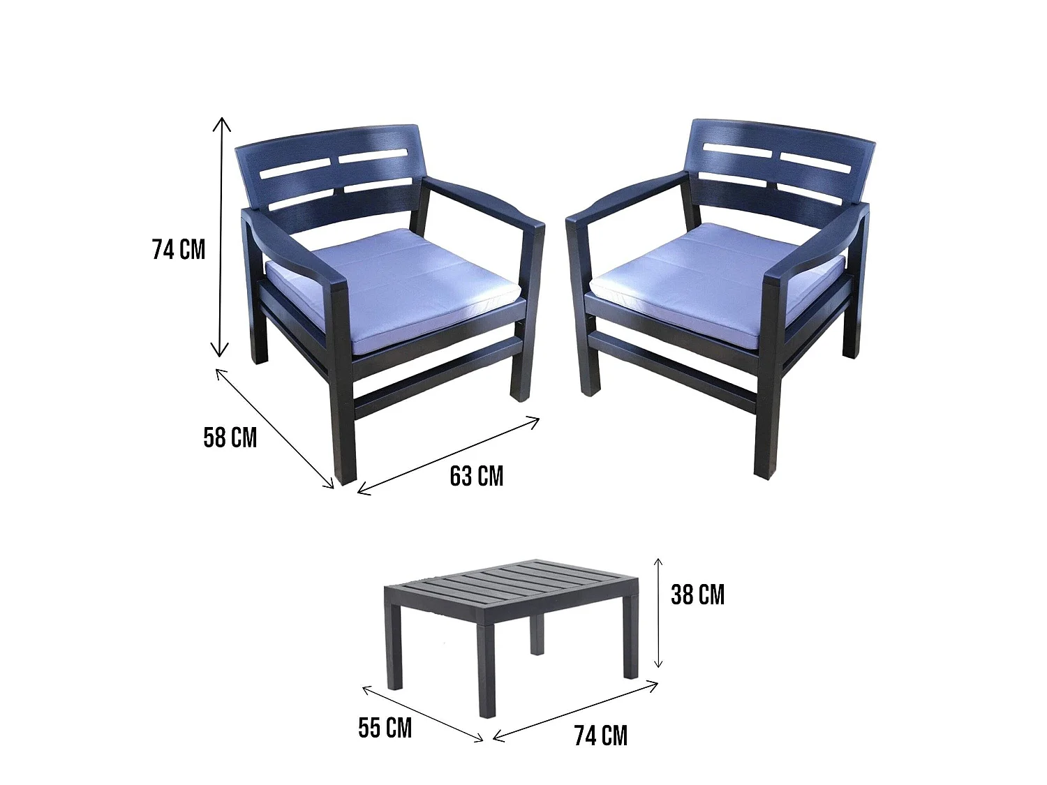 Dmora Set Buitenlounge Benevento Zwart Antraciet 2-Zits met Tafel, Waterdicht, Waterafstotend, Made in Italy