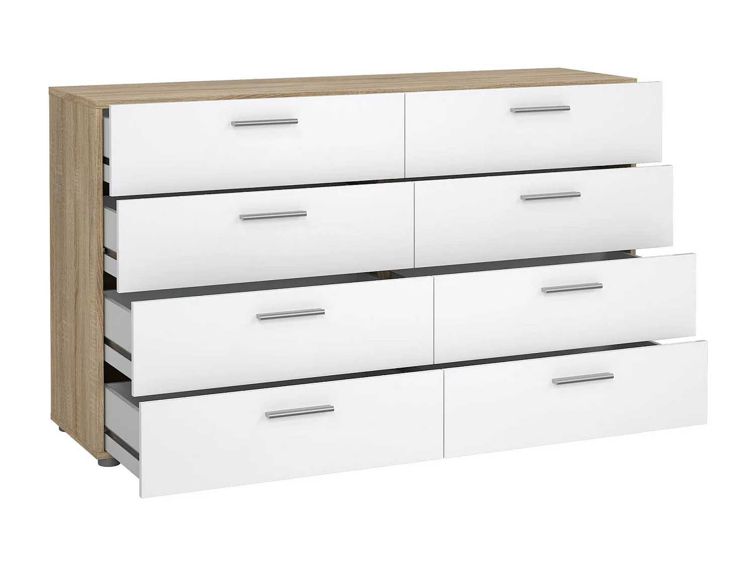 Dsattol dressoir, Woonkamerbuffet, Woonkamerdressoir, Keukenkast, 140x40 h82 cm, Eiken en Wit