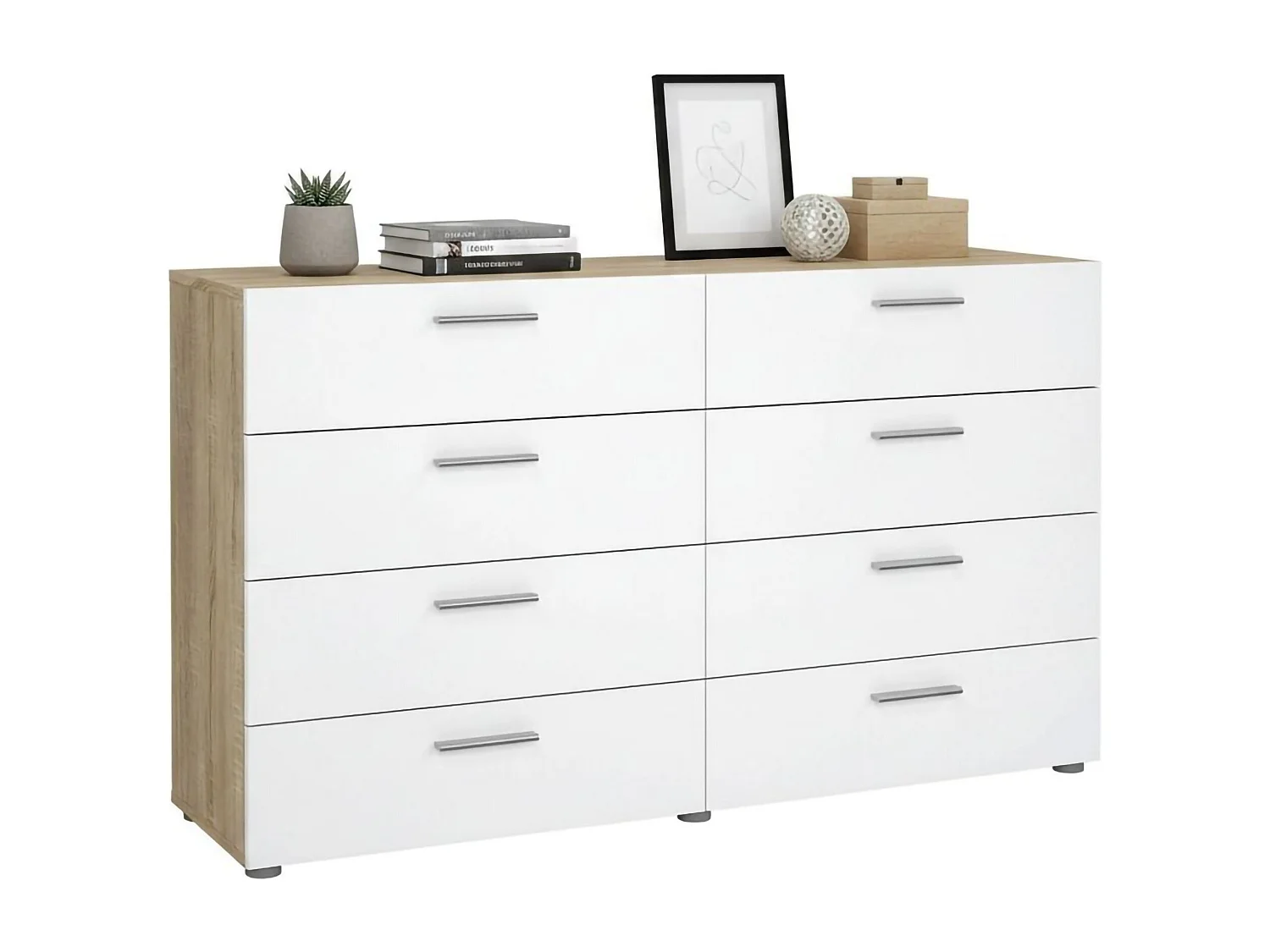 Dsattol dressoir, Woonkamerbuffet, Woonkamerdressoir, Keukenkast, 140x40 h82 cm, Eiken en Wit