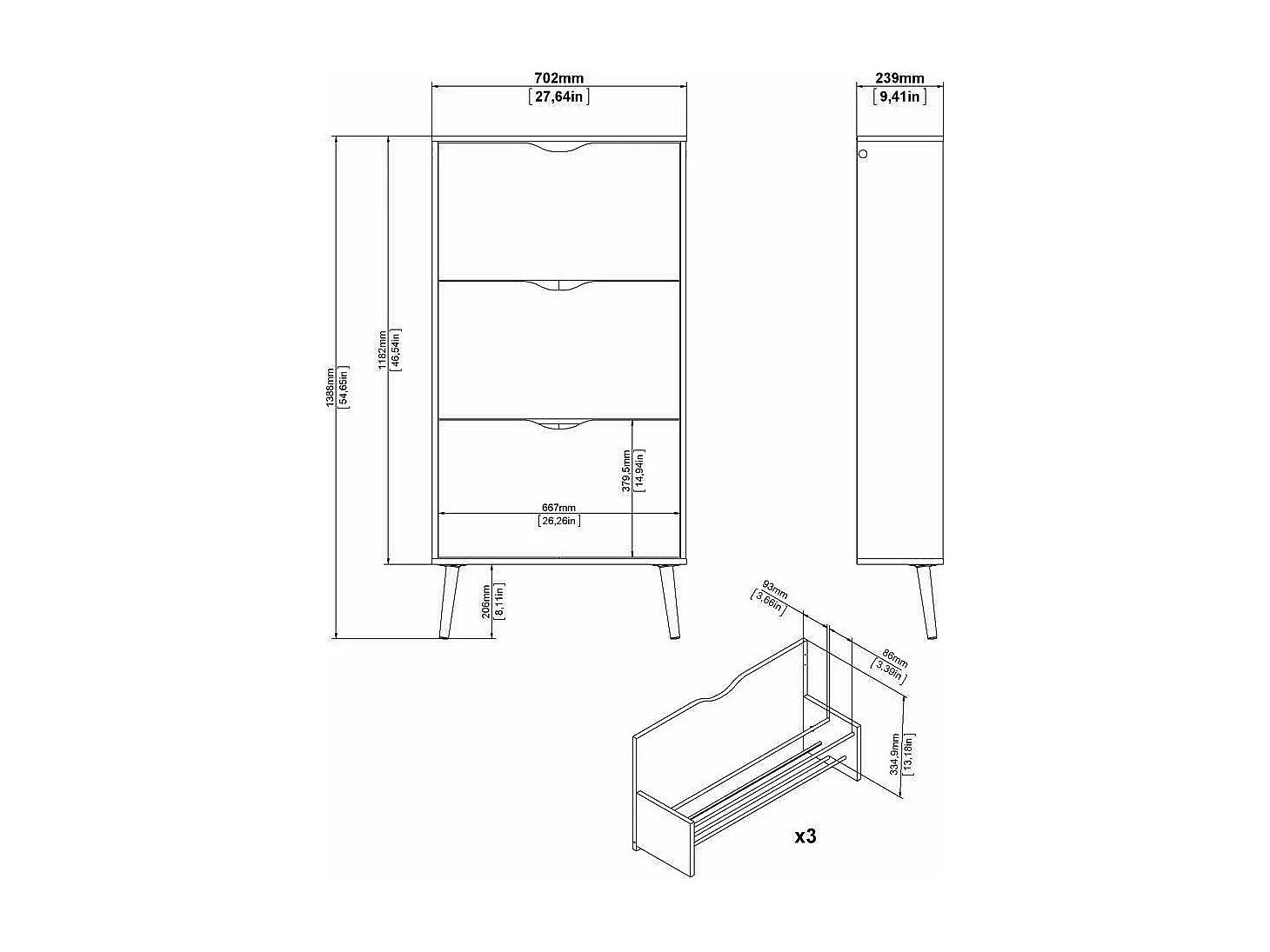 Scarpiera Arnoldo, 18 Paia, 23.9x70.2x138.8h cm Bianco, Mobile Portascarpe