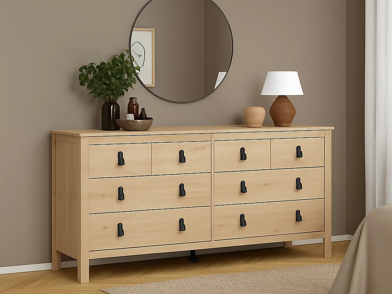 Dsanton dressoir, Woonkamerbuffet, Woonkamerdressoir, Keukenkast, 160x38 h80 cm, Eiken