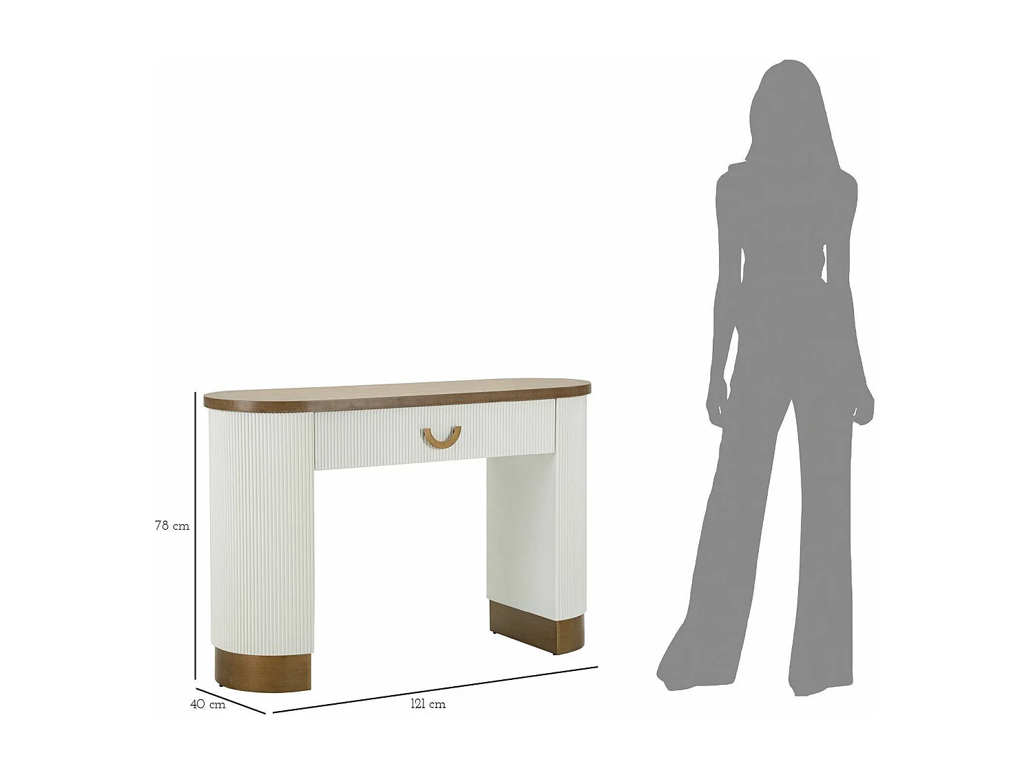 Cadre console, Multifunctionele tafel, Bijzetkast, Gangbureau, 121x40 h78 cm, Wit en Bruin