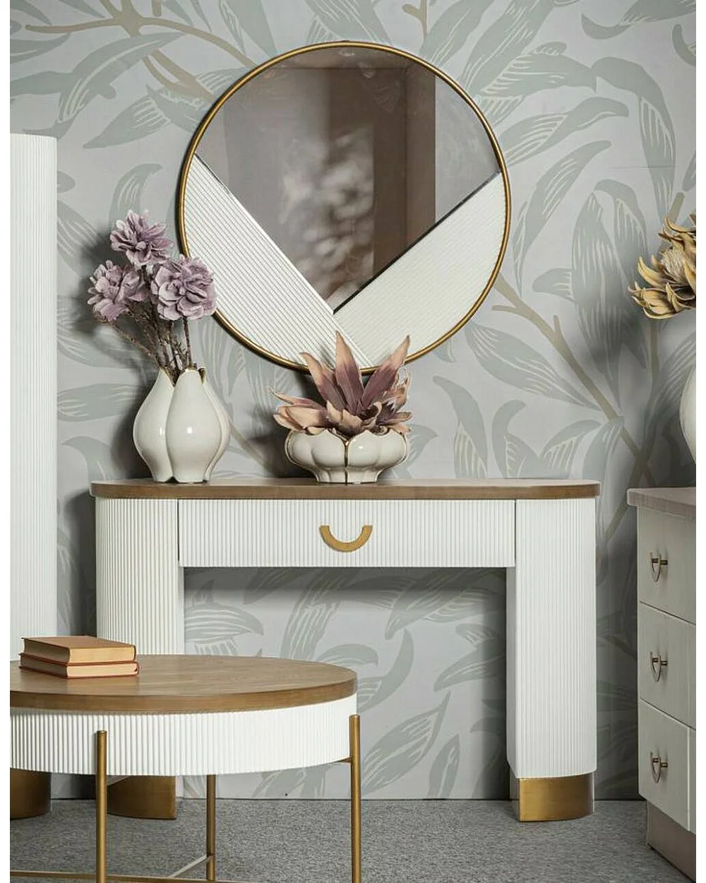 Console Cadre, Table polyvalente, Armoire de rangement, Bureau du couloir, 121x40 h78 cm, Blanc et marron