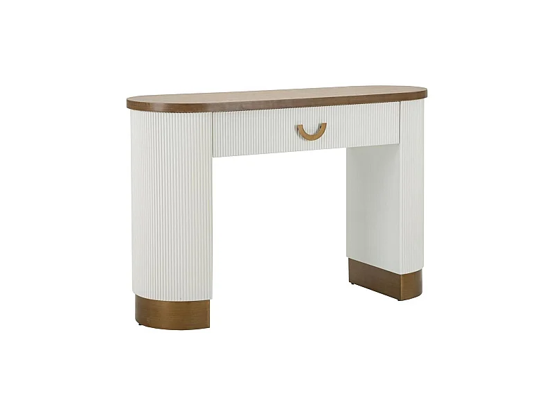 Console Cadre, Table polyvalente, Armoire de rangement, Bureau du couloir, 121x40 h78 cm, Blanc et marron