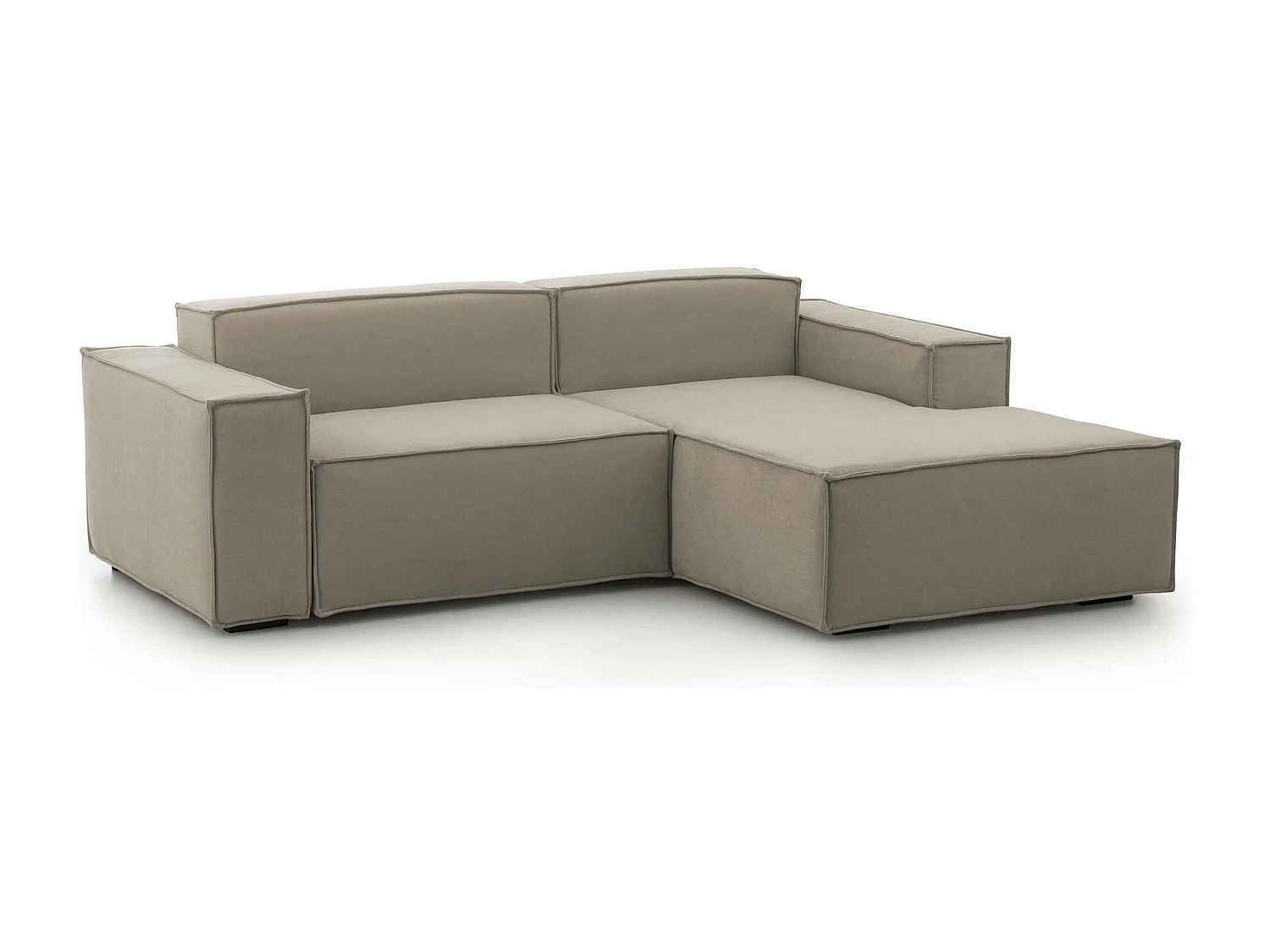 Dlorenz vaste bank, 2-zits modulaire bank met rechterschiereiland, 100% Made in Italy, Moderne stoffen bank, 220x170h70 cm, Taupe