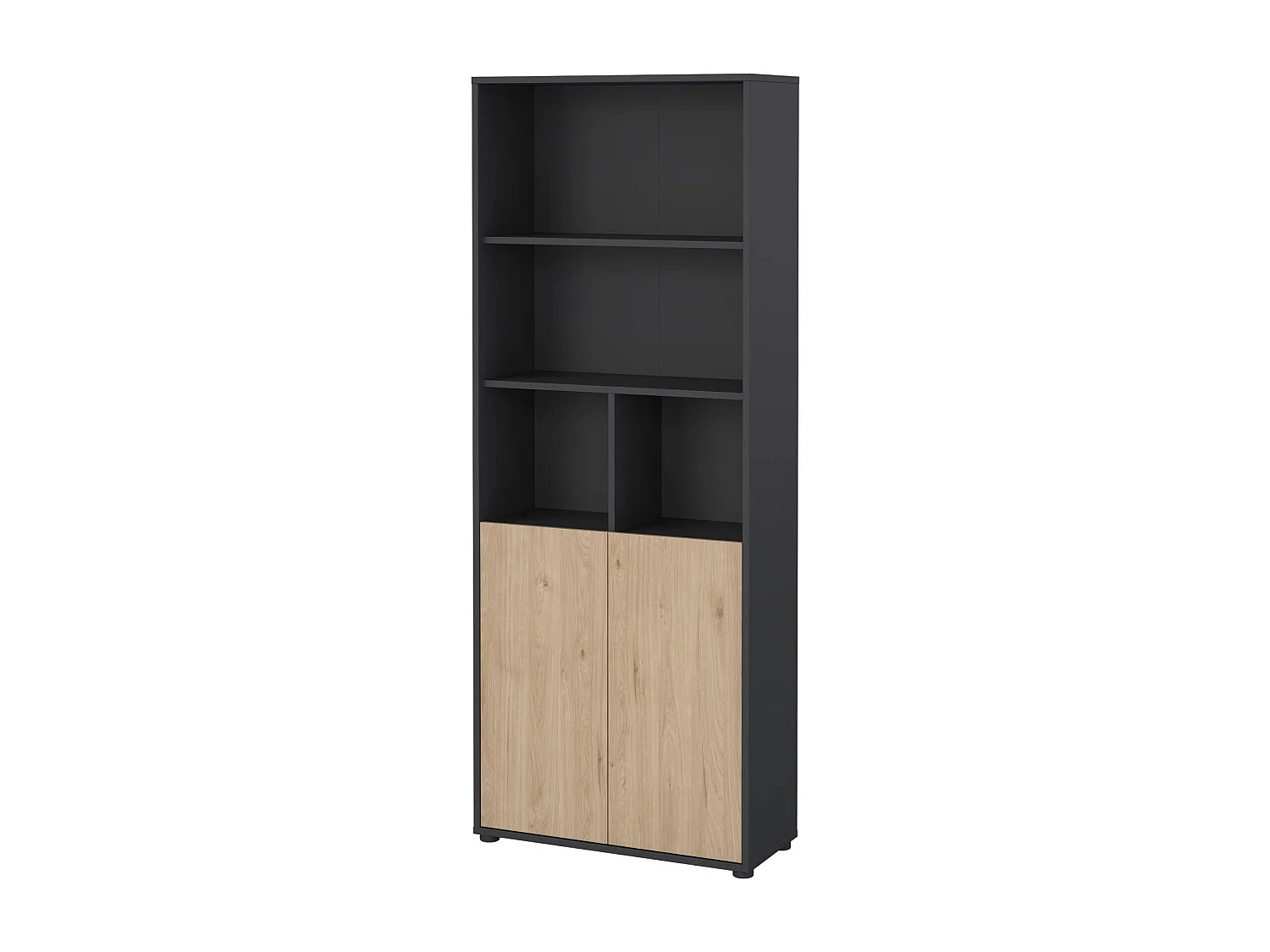 Bibliothèque Dtassott, Etagère de bureau, Porte-livre mobile, Librairie, 80x34 h205 cm, Chêne et Gris