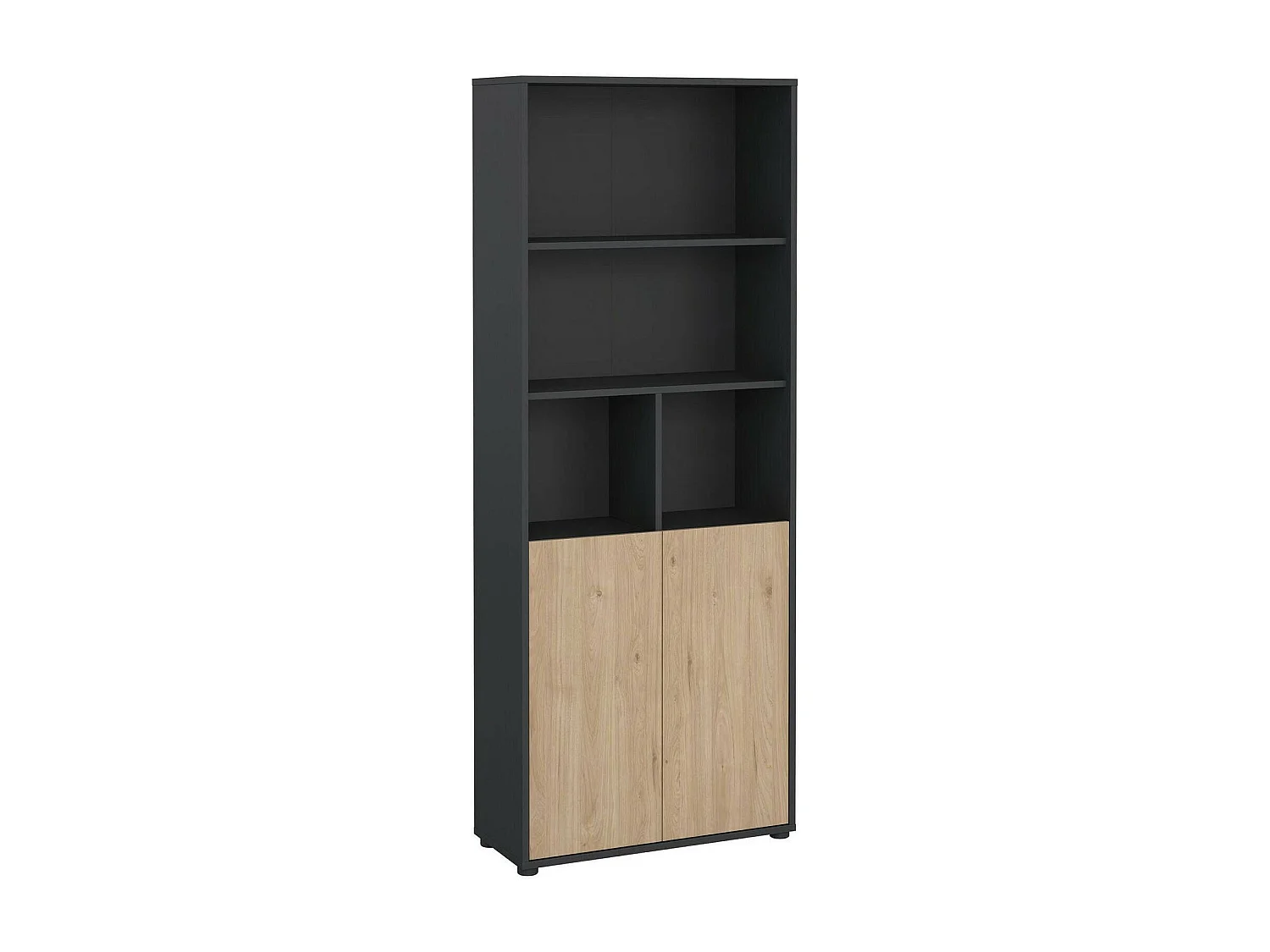 Bibliothèque Dtassott, Etagère de bureau, Porte-livre mobile, Librairie, 80x34 h205 cm, Chêne et Gris