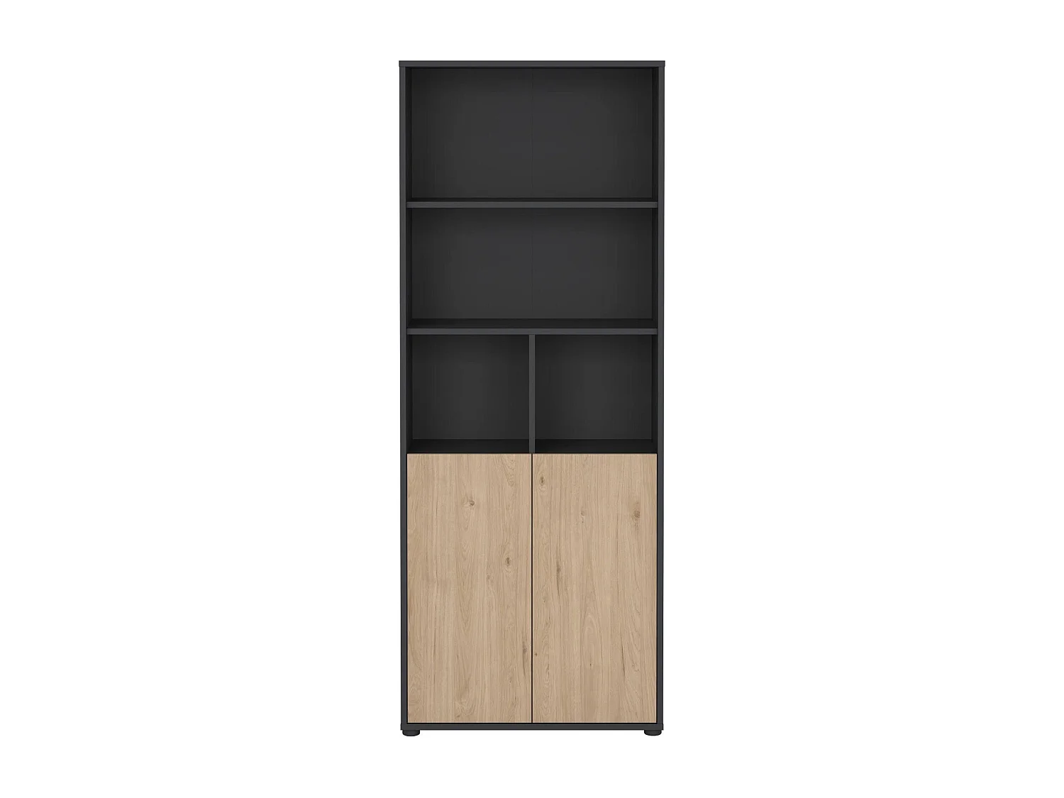 Bibliothèque Dtassott, Etagère de bureau, Porte-livre mobile, Librairie, 80x34 h205 cm, Chêne et Gris