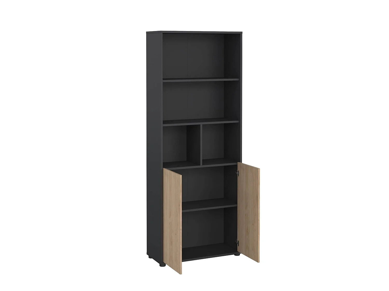 Bibliothèque Dtassott, Etagère de bureau, Porte-livre mobile, Librairie, 80x34 h205 cm, Chêne et Gris