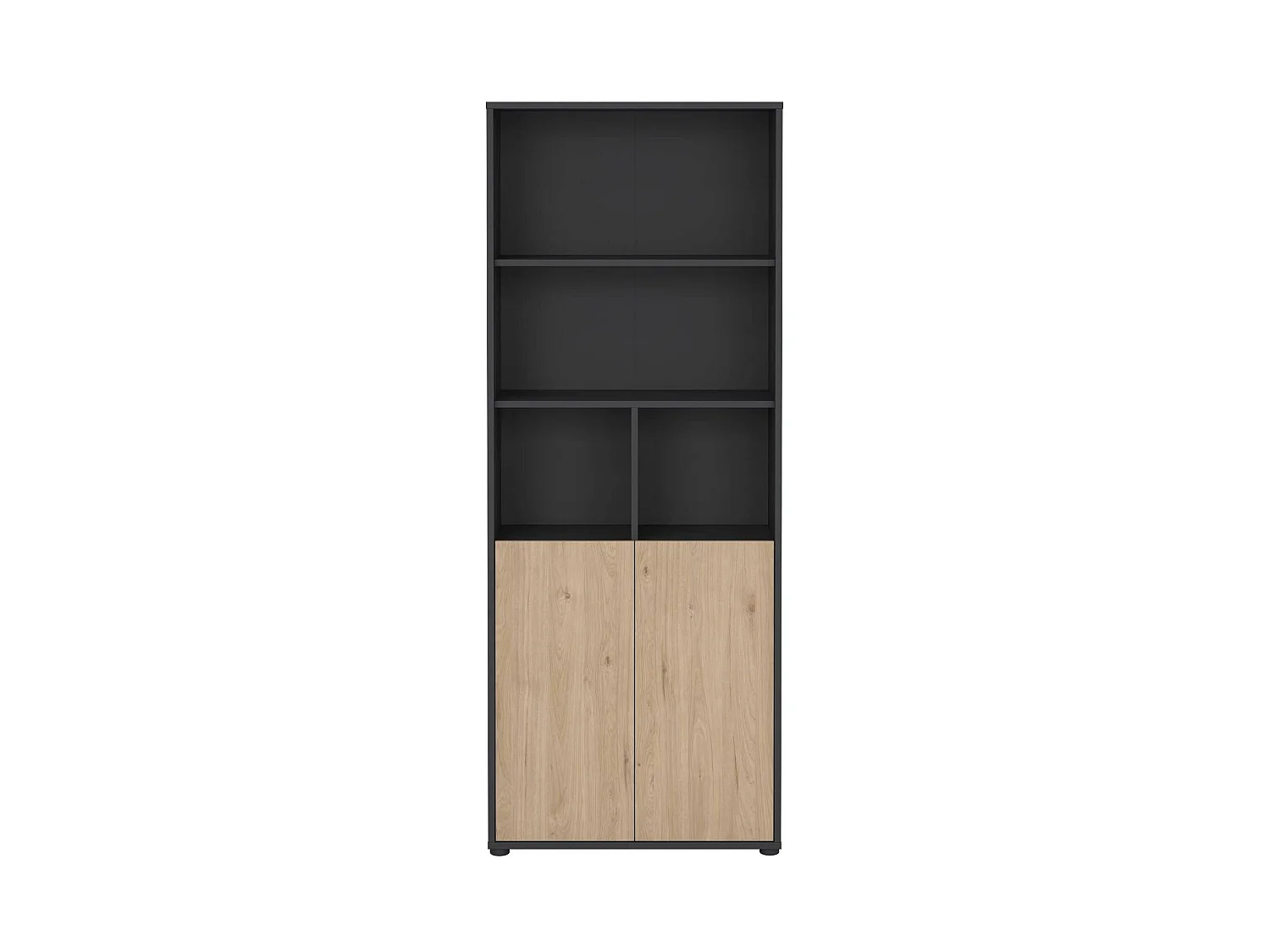 Bibliothèque Dtassott, Etagère de bureau, Porte-livre mobile, Librairie, 80x34 h205 cm, Chêne et Gris