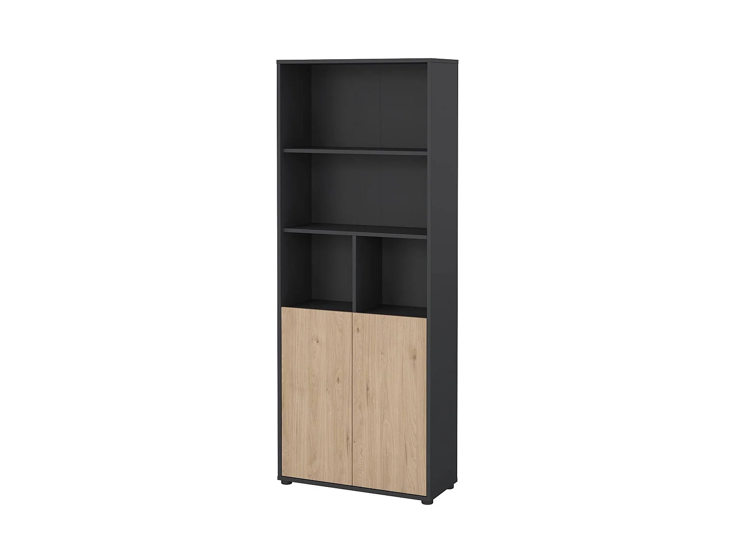 Bibliothèque Dtassott, Etagère de bureau, Porte-livre mobile, Librairie, 80x34 h205 cm, Chêne et Gris