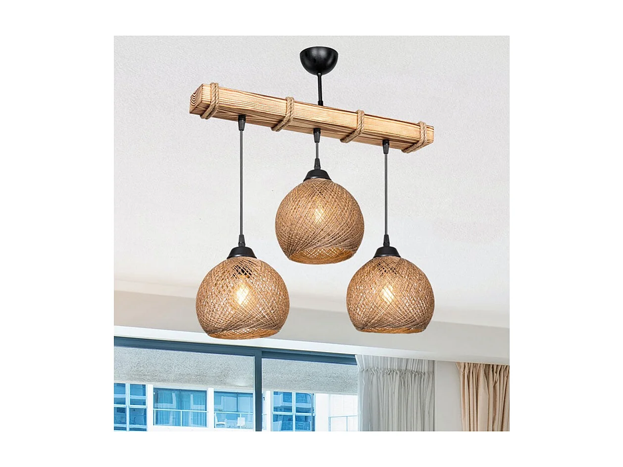 Plafoniera A Sospensione Noce Beige 50x20x63 Cm In Metallo