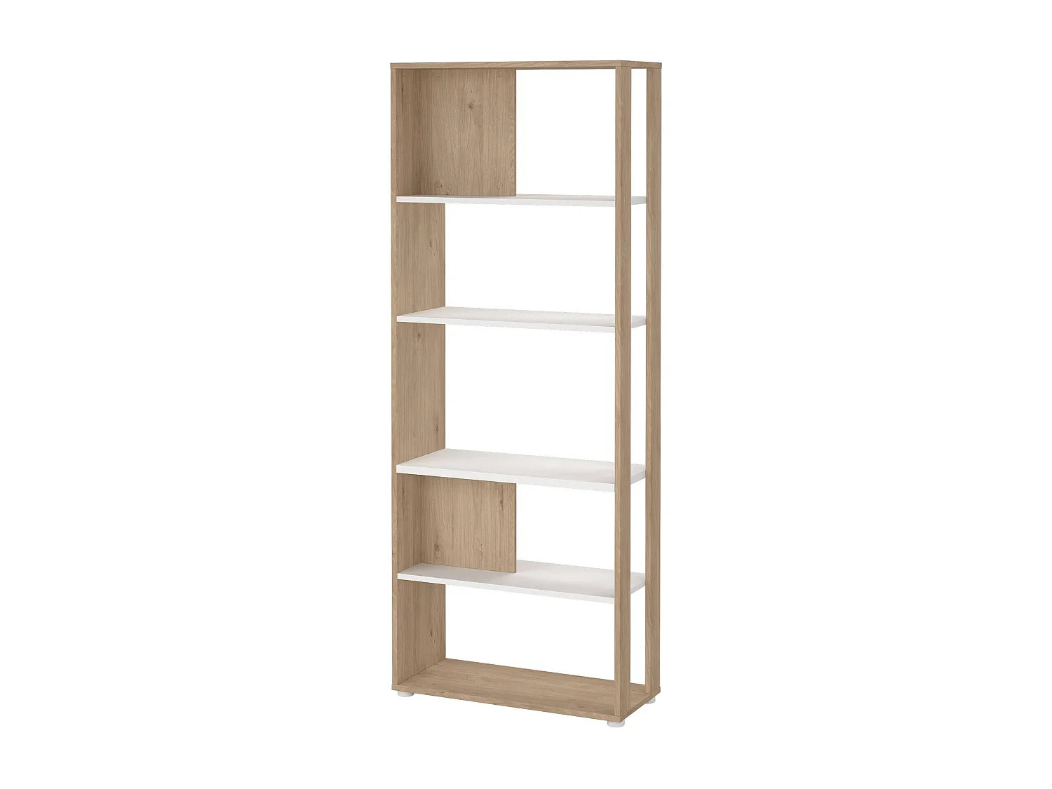 Bibliothèque Dspelt, Etagère de bureau, Porte-livre mobile, Librairie, 80x34 h205 cm, Chêne clair et Blanc