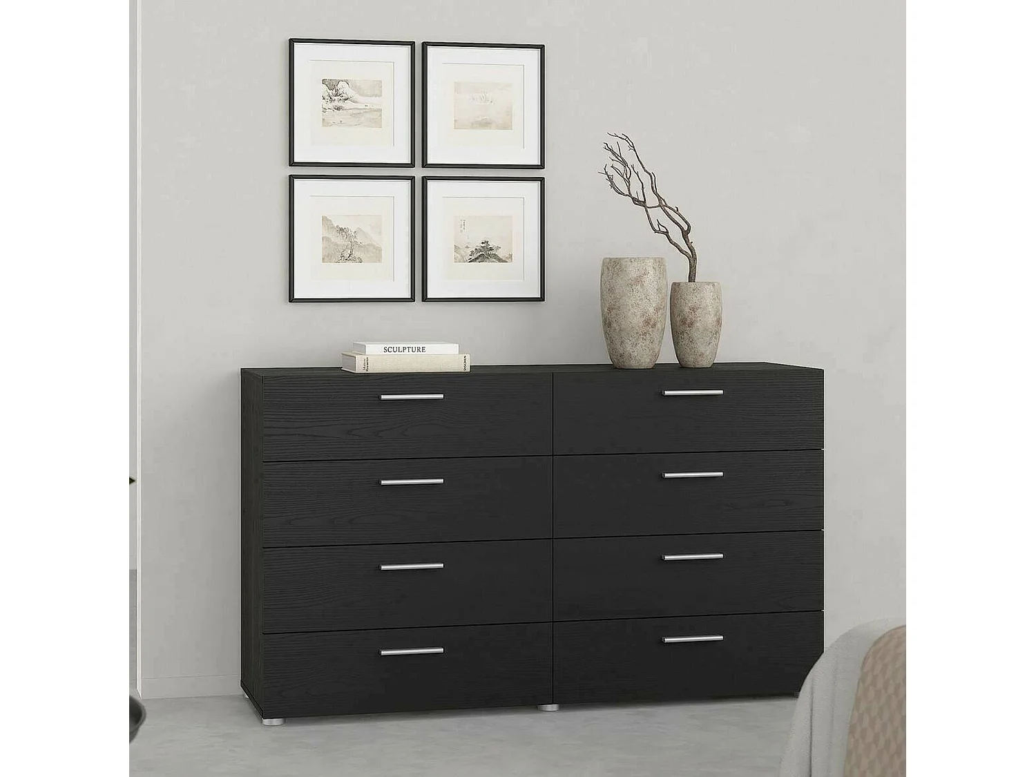 Buffet Dsattol, Buffet du salon, Commode de salon, Garde-manger de cuisine, 140x40 h82 cm, Noir