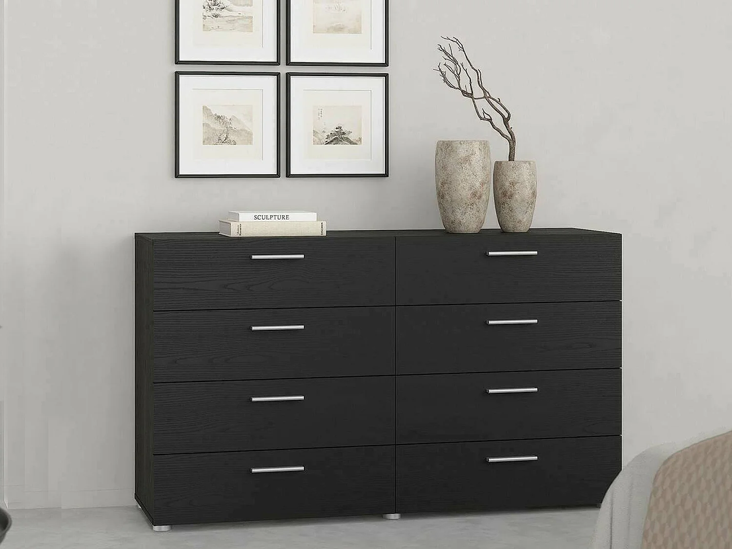 Buffet Dsattol, Buffet du salon, Commode de salon, Garde-manger de cuisine, 140x40 h82 cm, Noir