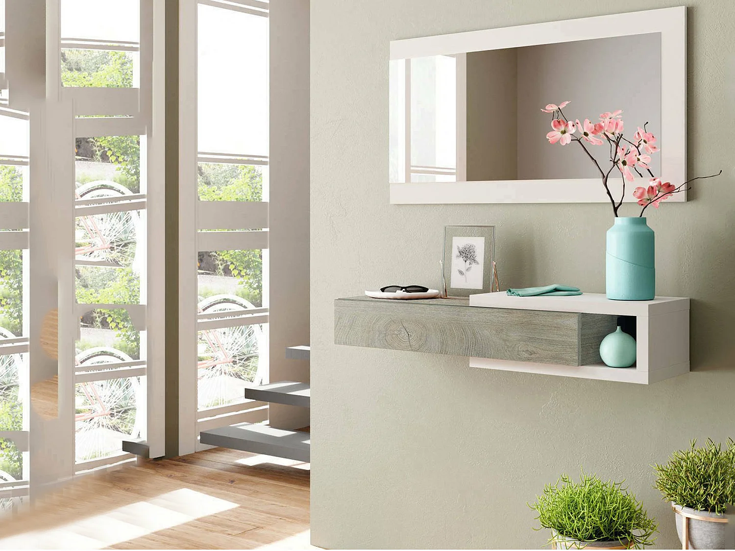 Mobile da Ingresso Arty, Specchio Incluso, 26x95x19h cm Marrone
