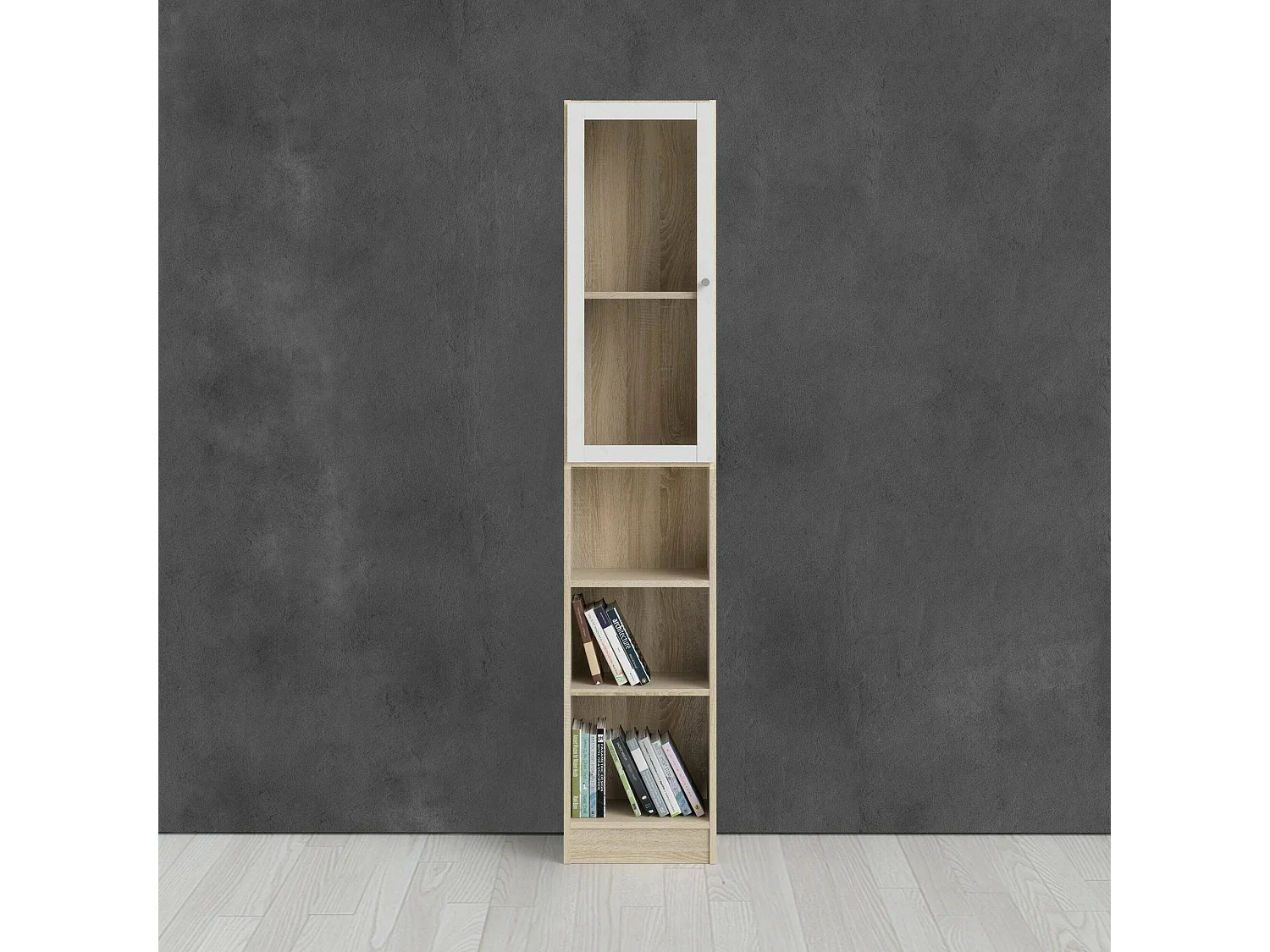 Dsitu boekenkast, Kantoorplank, Boekenkast, Bibliotheek, 41x28 h203 cm, Eiken en Wit