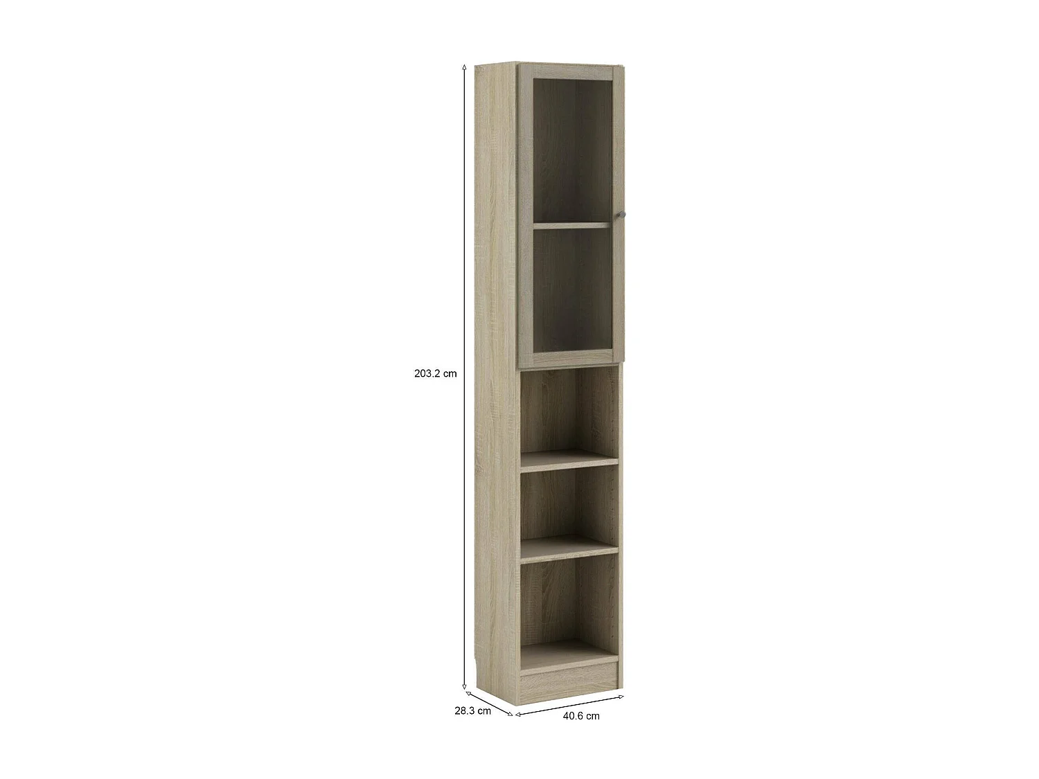 Dsitu boekenkast, Kantoorplank, Boekenkast, Bibliotheek, 41x28 h203 cm, Eiken en Wit