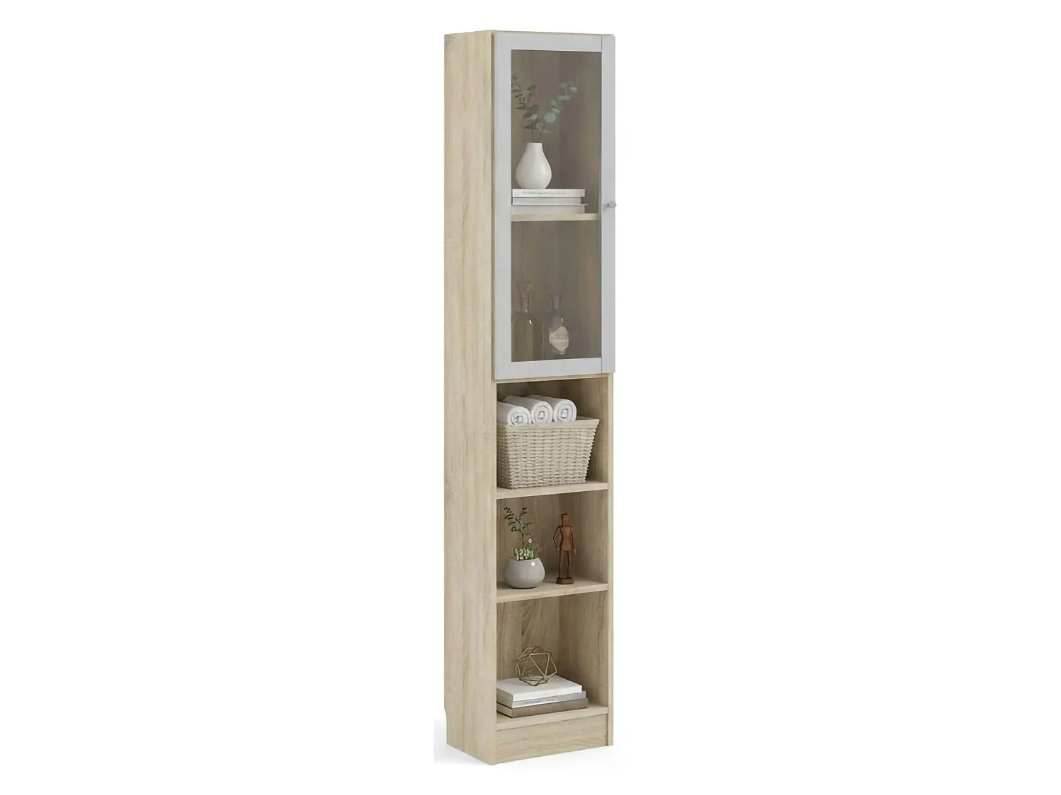 Dsitu boekenkast, Kantoorplank, Boekenkast, Bibliotheek, 41x28 h203 cm, Eiken en Wit