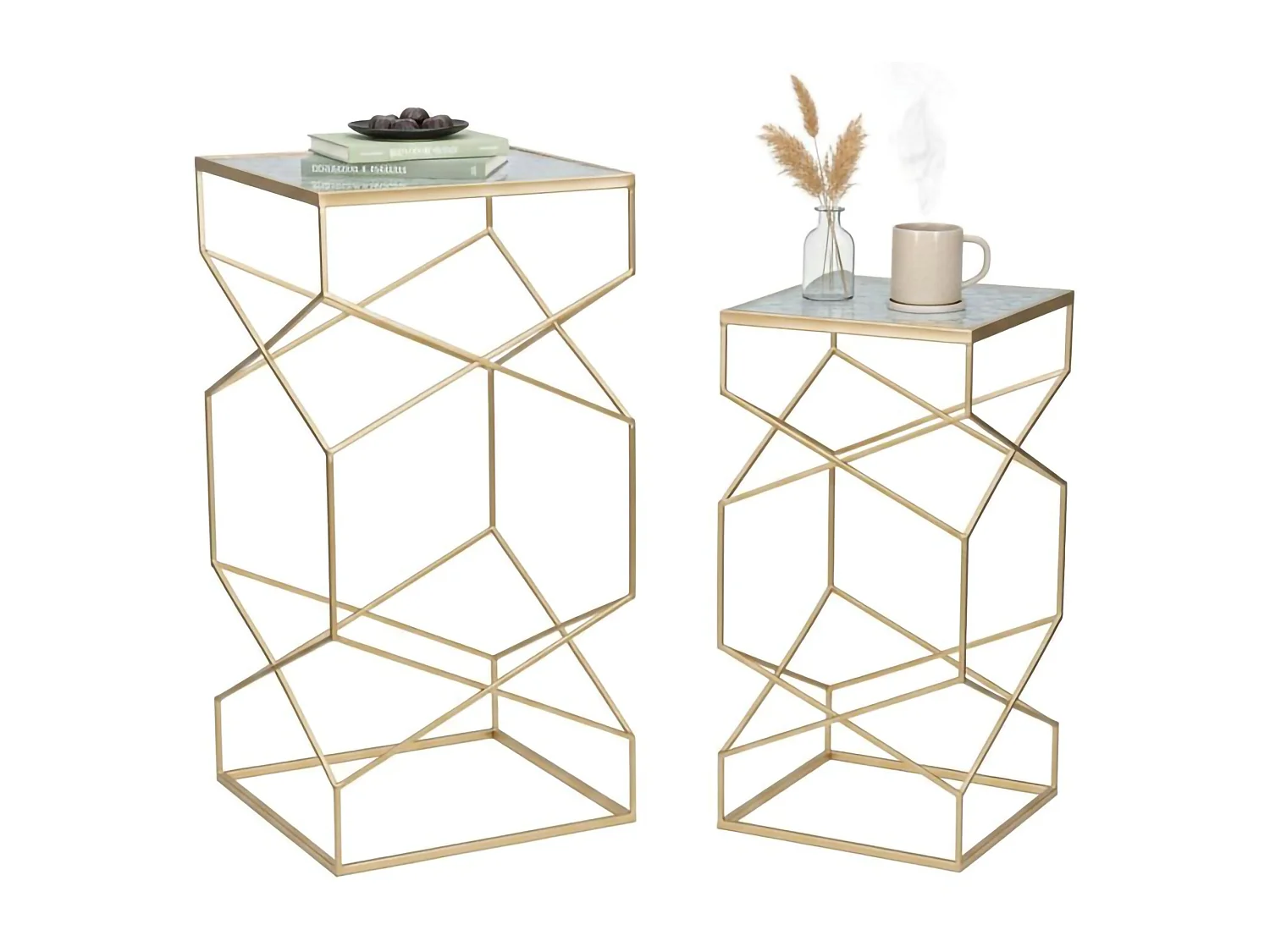 Table basse George, Table basse, Porte-revues pour canapé, Etagère de salon, Or, 50x50 h100 cm