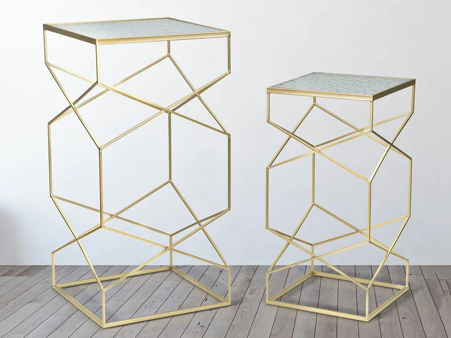 Table basse George, Table basse, Porte-revues pour canapé, Etagère de salon, Or, 50x50 h100 cm