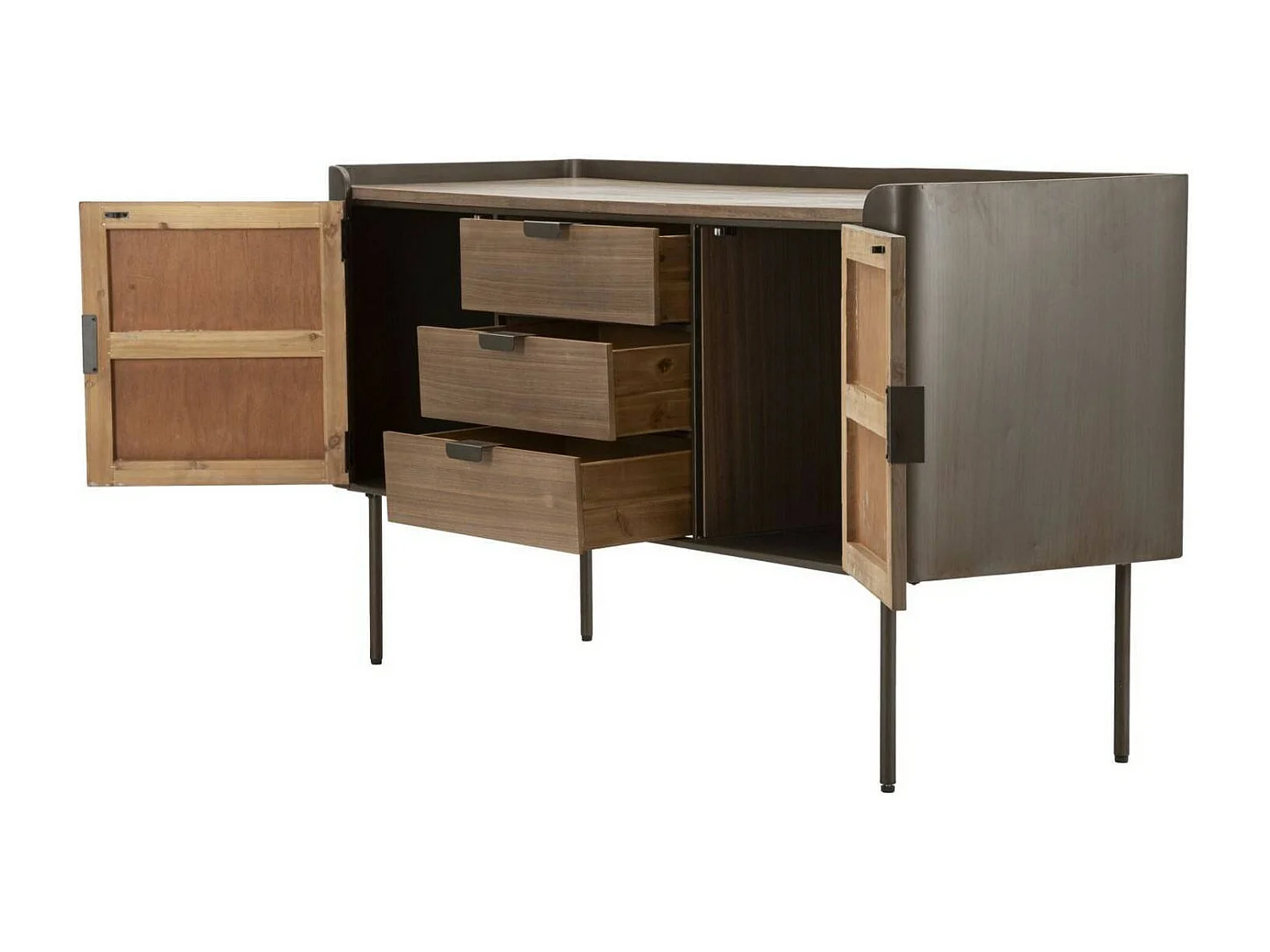 Buffet Jones, Buffet du salon, Commode de salon, Garde-manger de cuisine, 145x47 h76 cm, Gris et marron