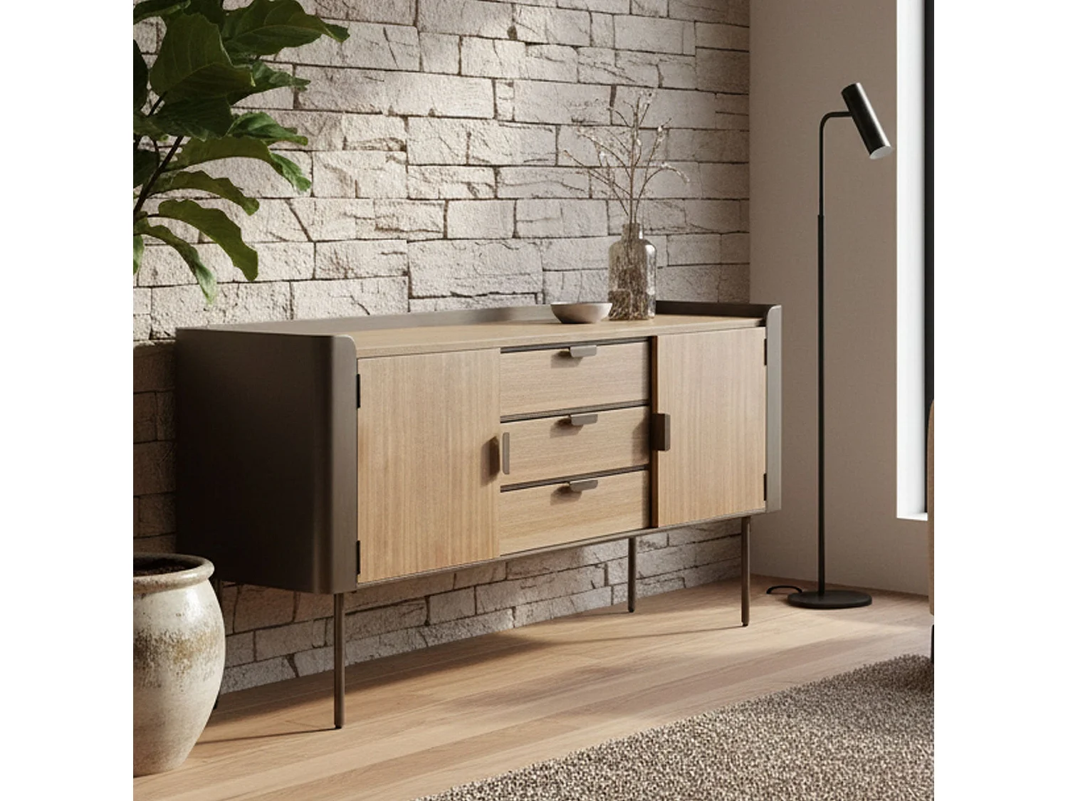 Credenza Jones, 3 Cassetti, 47x145x76h cm Grigio, Madia