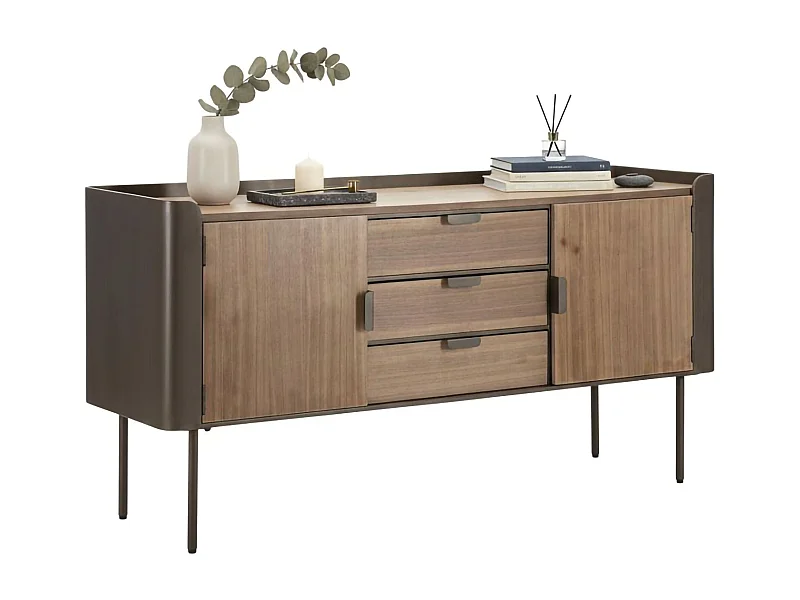 Aparador Jones, buffet de sala, aparador de sala, despensa de cozinha, 145x47 h76 cm, cinzento e castanho