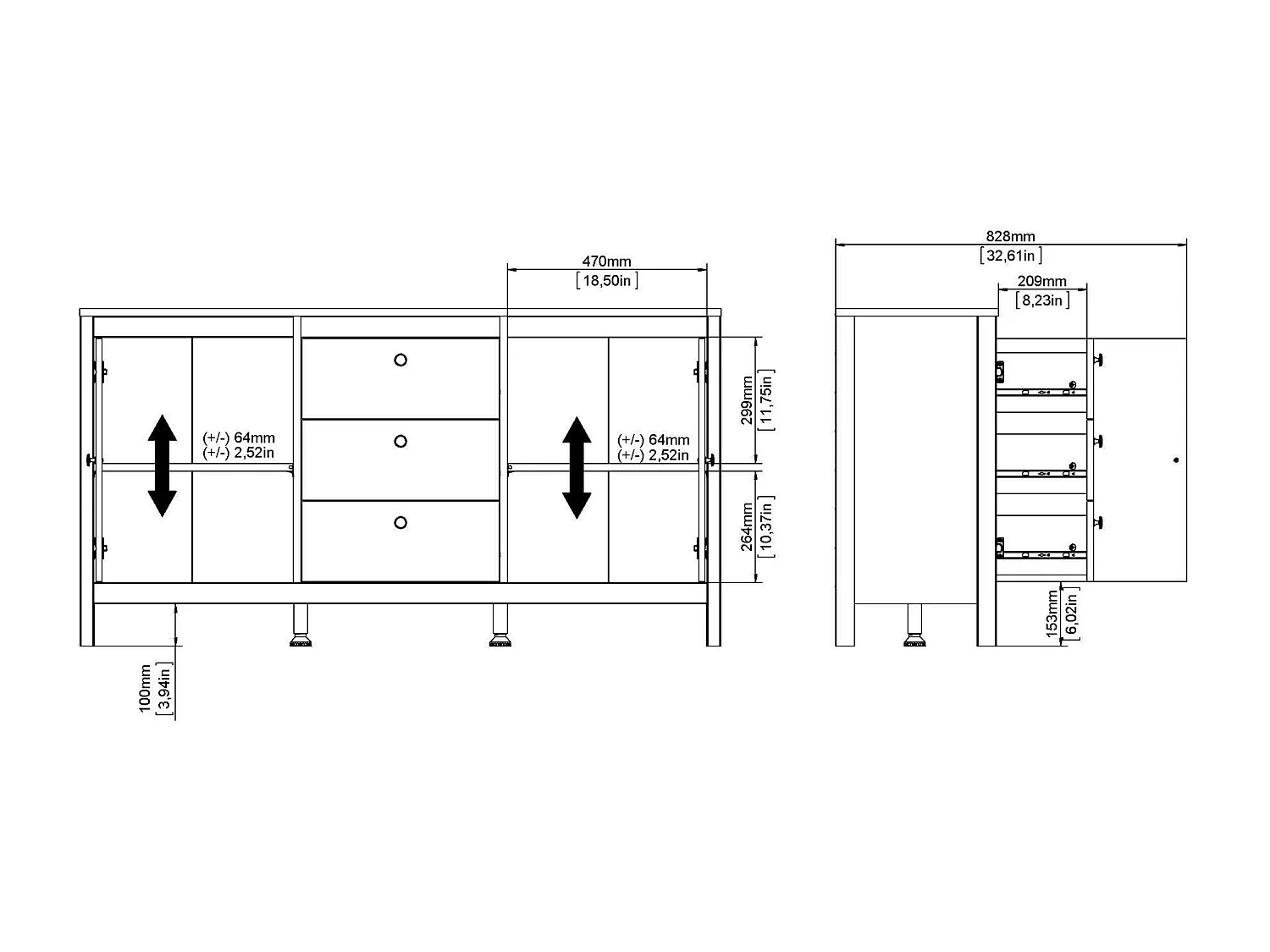 Buffet Dsaracc, Buffet du salon, Commode de salon, Garde-manger de cuisine, 151x38 h80 cm, Blanc