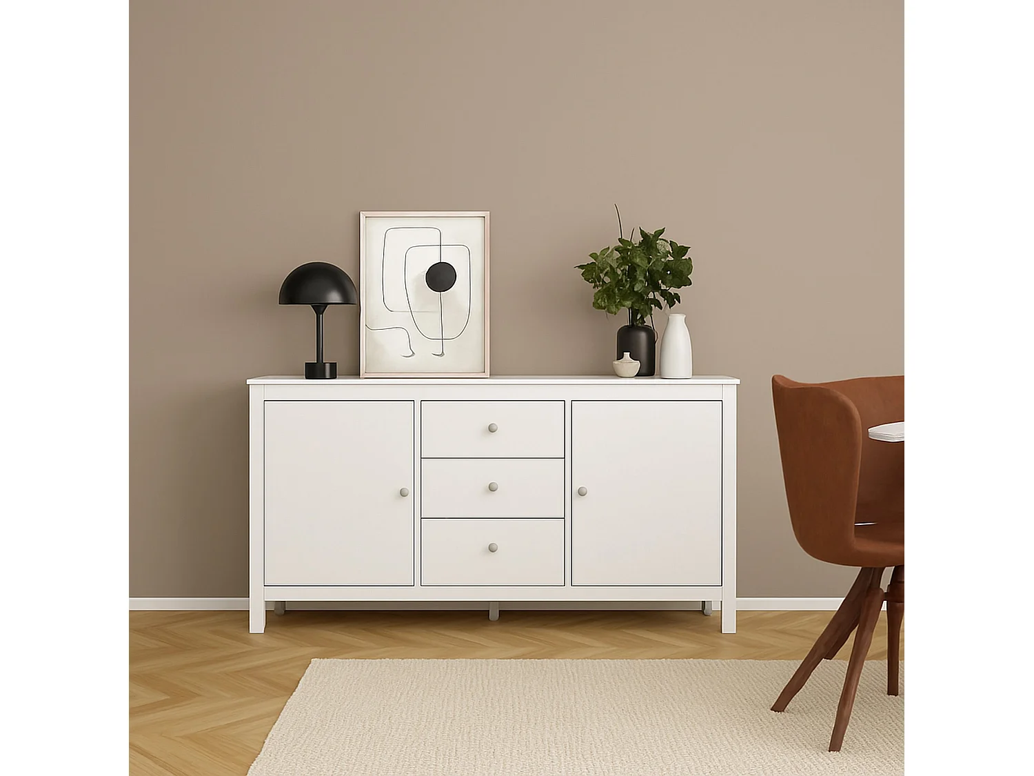 Buffet Dsaracc, Buffet du salon, Commode de salon, Garde-manger de cuisine, 151x38 h80 cm, Blanc