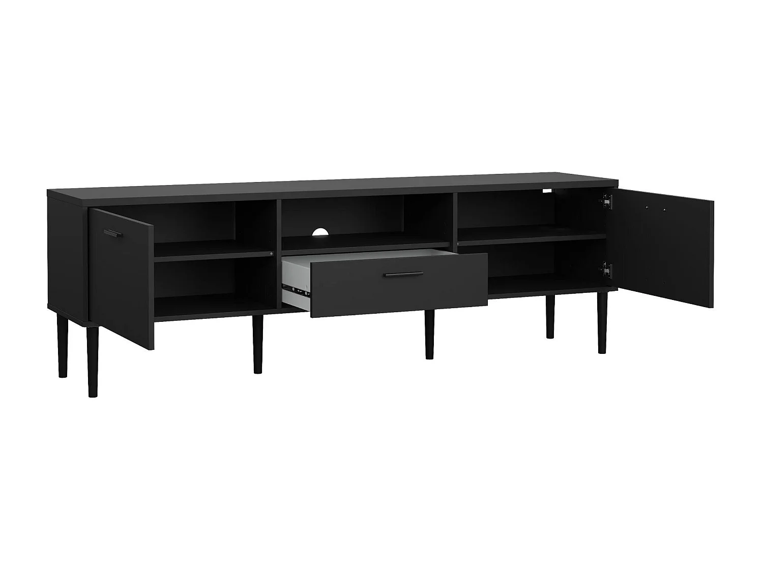 Fernsehschrank Dtisc, Ständer für Wohnzimmerfernseher, Niedriges Wohnzimmer-Sideboard, TV-Ständerbasis, 177x40 h57 cm, Schwarz
