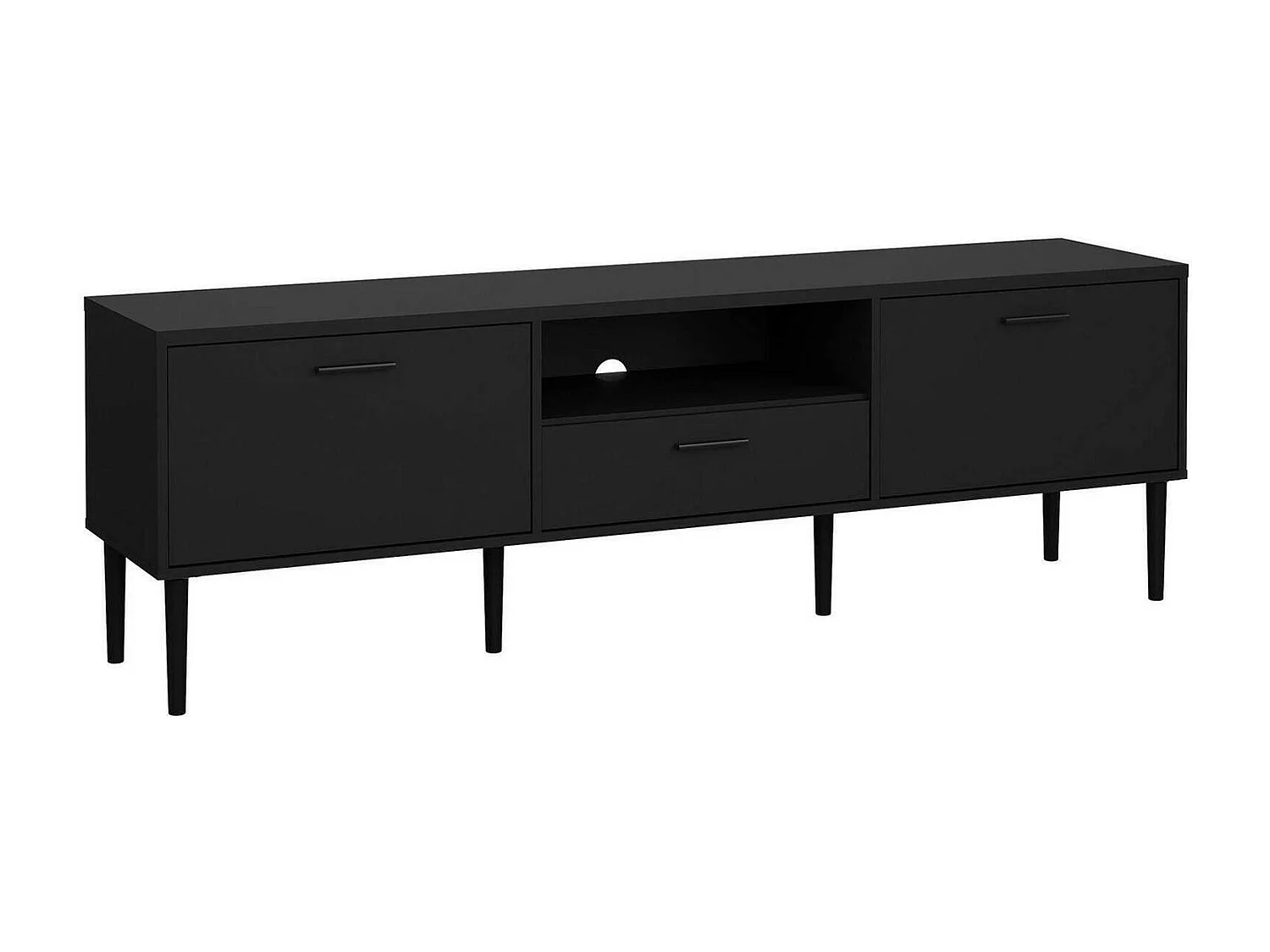 Meuble TV Dtisc, Buffet de salon, Armoire basse pour TV, Base murale de rangement, 177x40 h57 cm, Noir