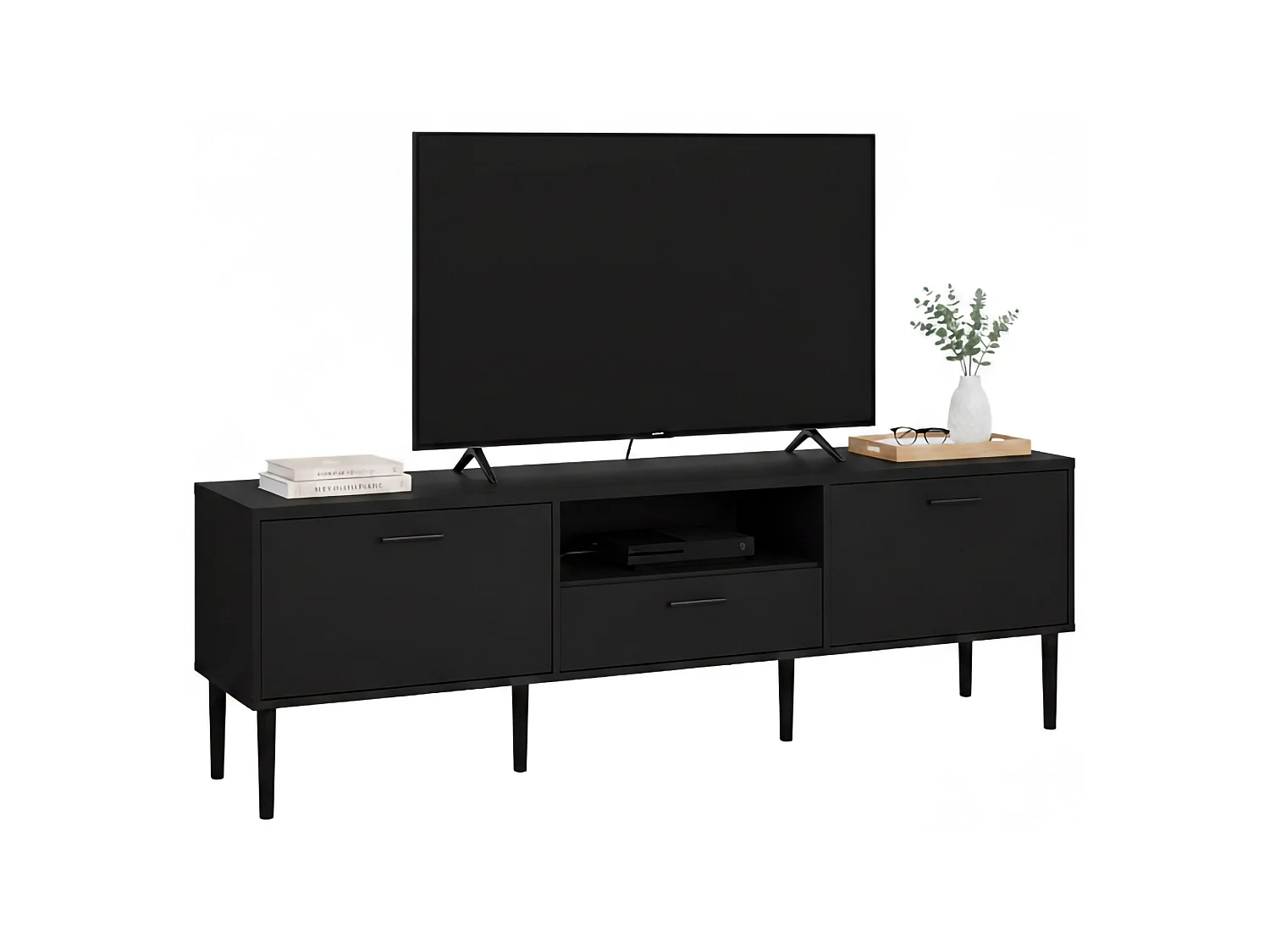 Meuble TV Dtisc, Buffet de salon, Armoire basse pour TV, Base murale de rangement, 177x40 h57 cm, Noir