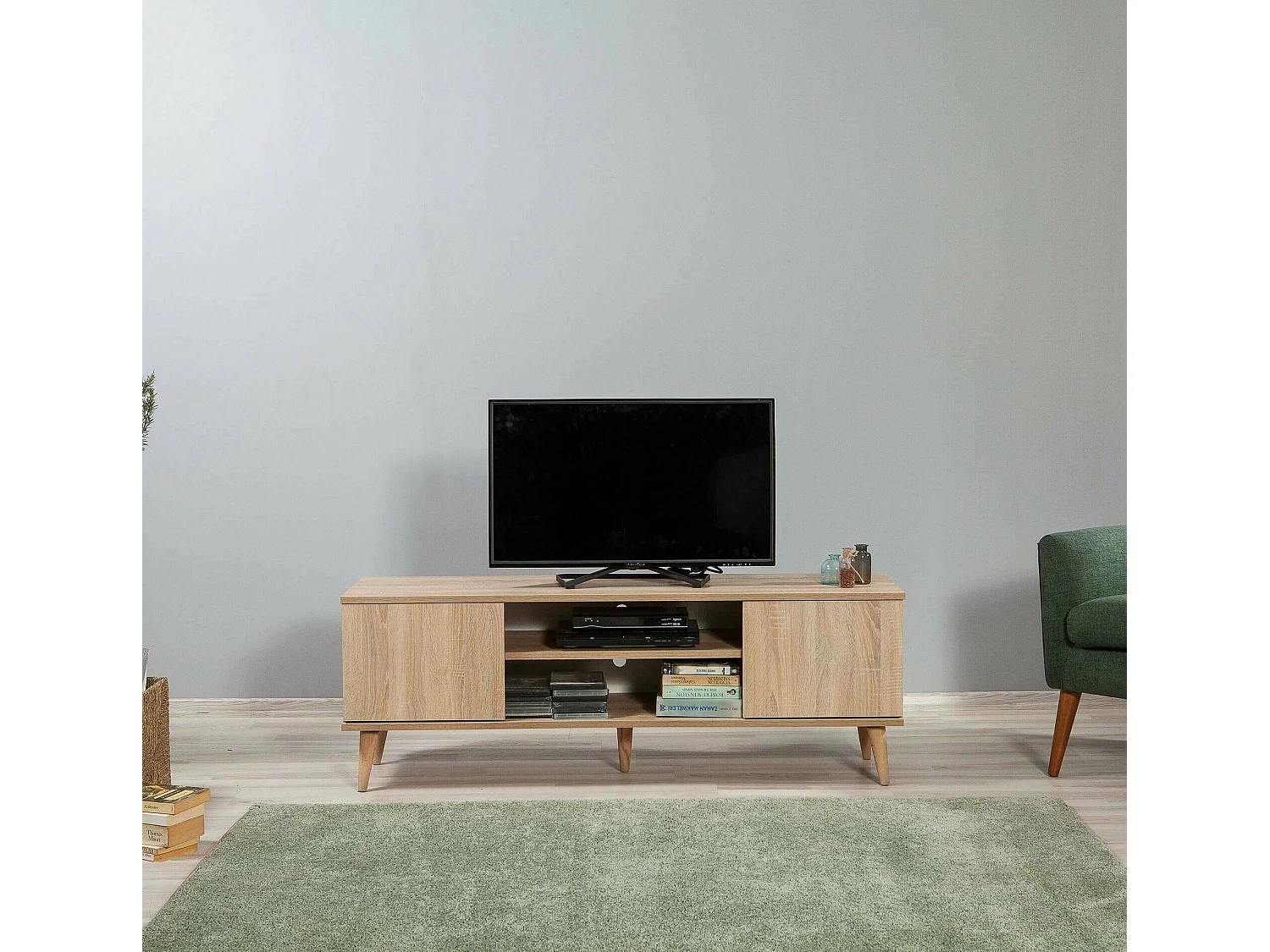 Mueble de televisión Dinfantin, Aparador de salón, Mueble bajo para TV, Base de pared equipada, 140x40 h50 cm, Roble