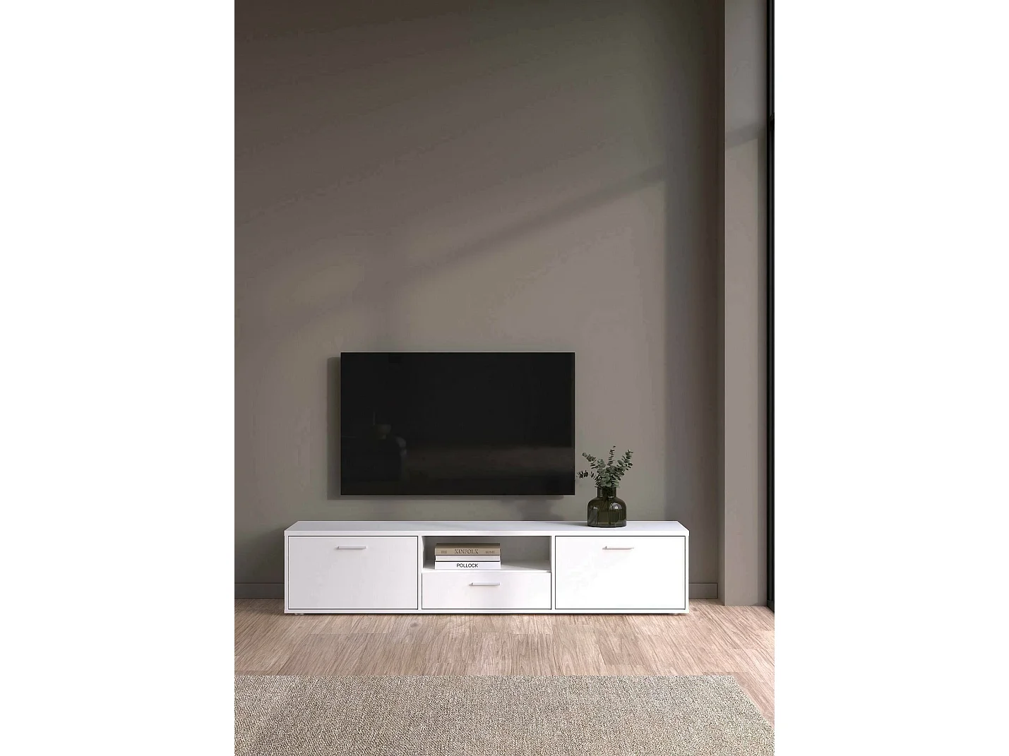 Móvel TV Dtinagli, Aparador sala, Armário baixo para TV, Base de parede equipada, 177x40 h38 cm, Branco
