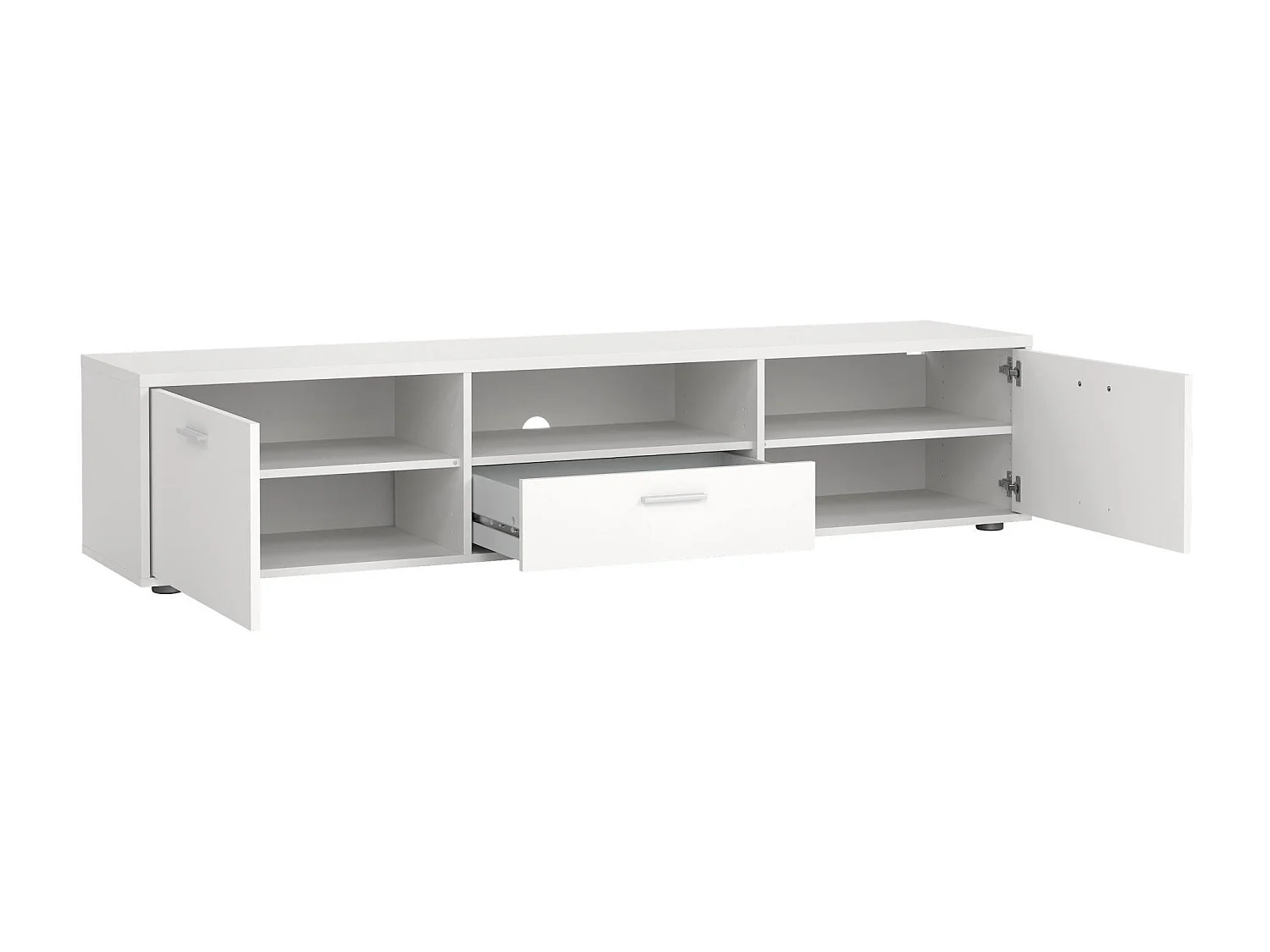 Dtinagli TV-meubel, Woonkamerdressoir, Lage tv-kast, Voorzien van wandbasis, 177x40 h38 cm, Wit