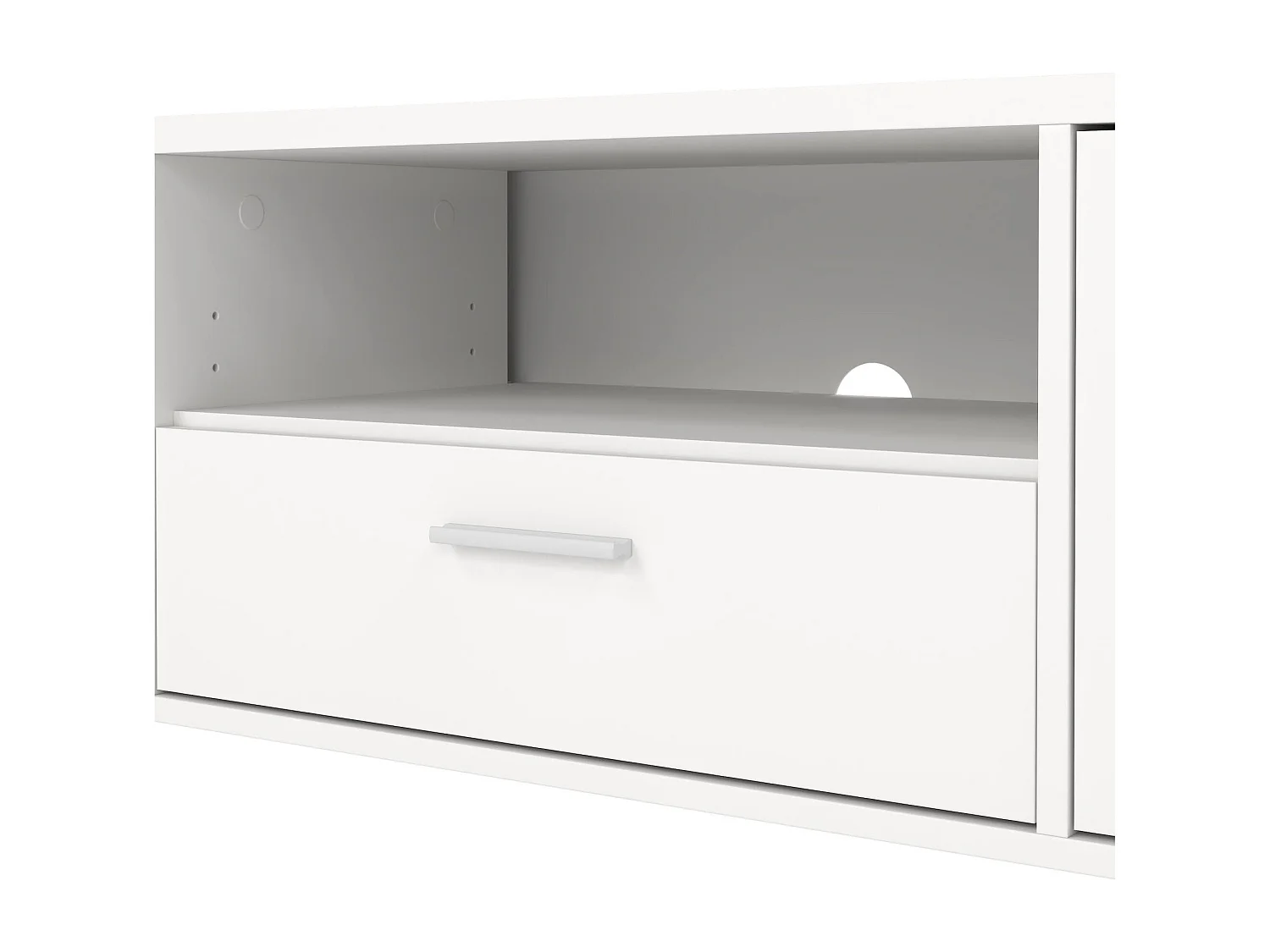 Dtinagli TV-meubel, Woonkamerdressoir, Lage tv-kast, Voorzien van wandbasis, 177x40 h38 cm, Wit