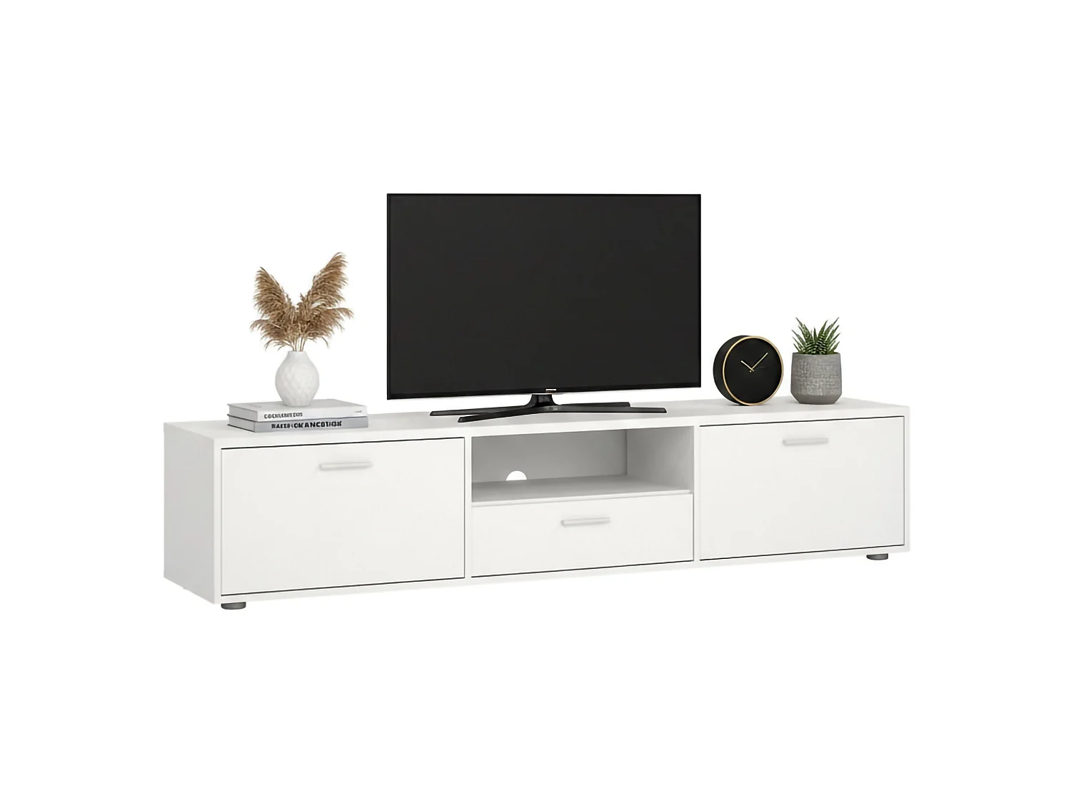 Dtinagli TV-meubel, Woonkamerdressoir, Lage tv-kast, Voorzien van wandbasis, 177x40 h38 cm, Wit