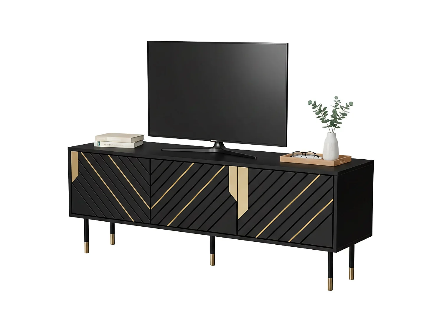 Meuble TV Seia, 2 étagères, 40x154x55h cm Noir