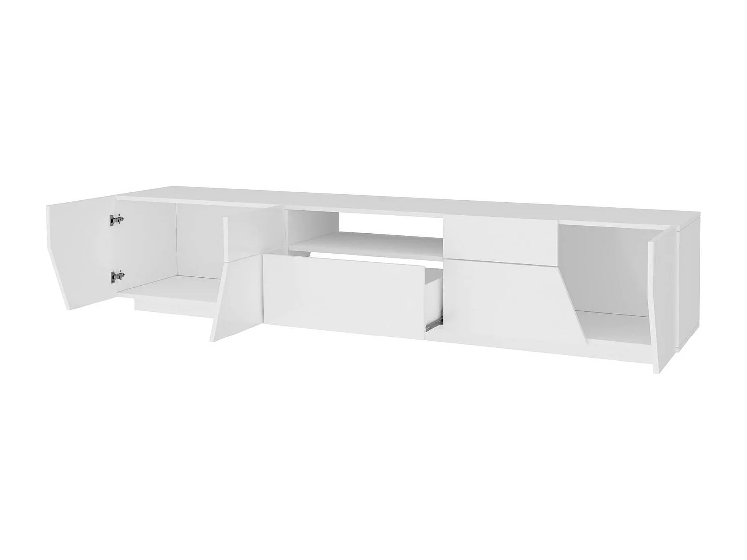 Meuble TV Dfilipp, Buffet bas de salon, Base pour meuble TV, 100% Made in Italy, 220x43h46 cm, Blanc brillant