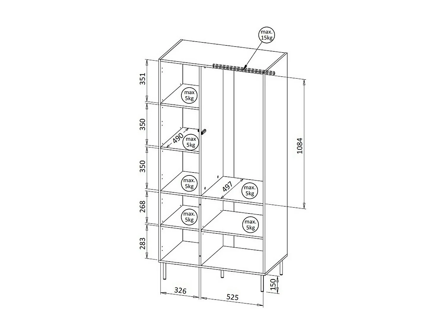 Kleiderschrank Agueda 2-türig, Garderobe, 52x185h cm Beige, Schlafzimmer Schrank
