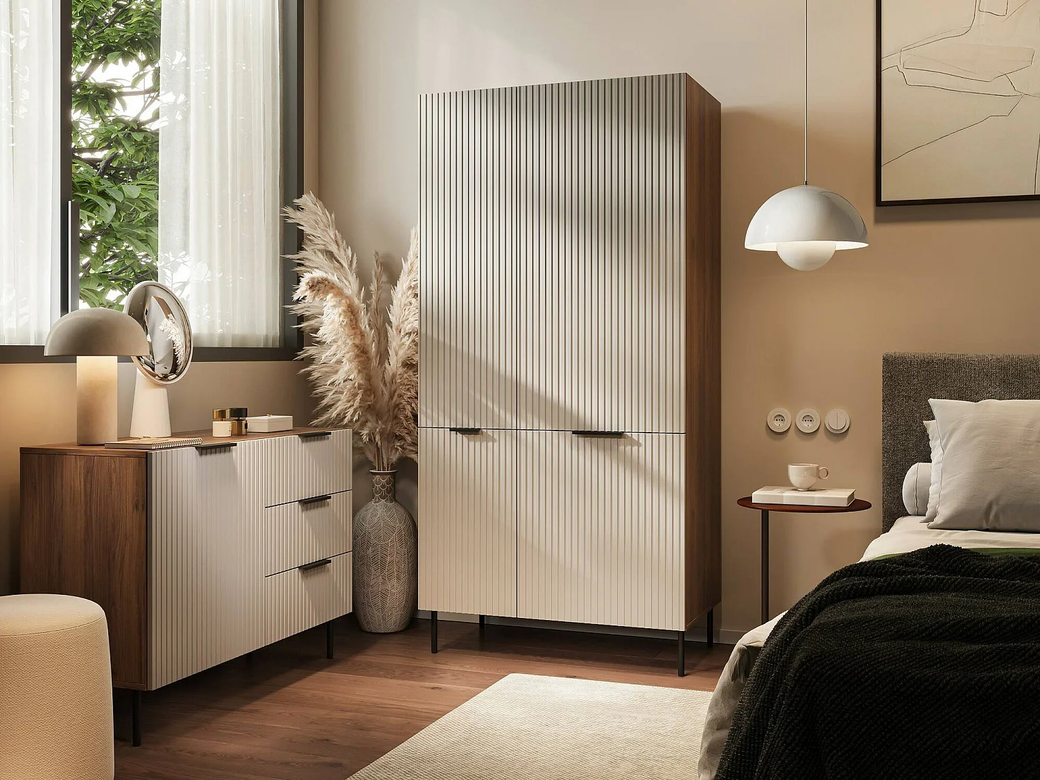 Kleiderschrank Agueda 2-türig, Garderobe, 52x185h cm Beige, Schlafzimmer Schrank