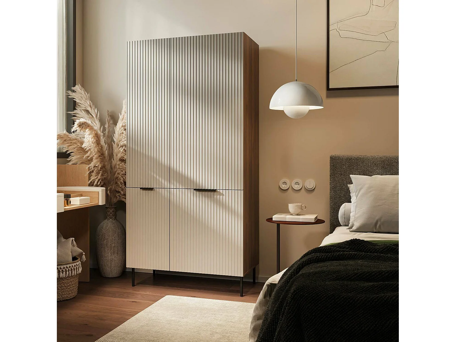 Armoire 2 Portes Agueda, Portemanteau, 52x185h cm Beige, Armoire Chambre à Coucher
