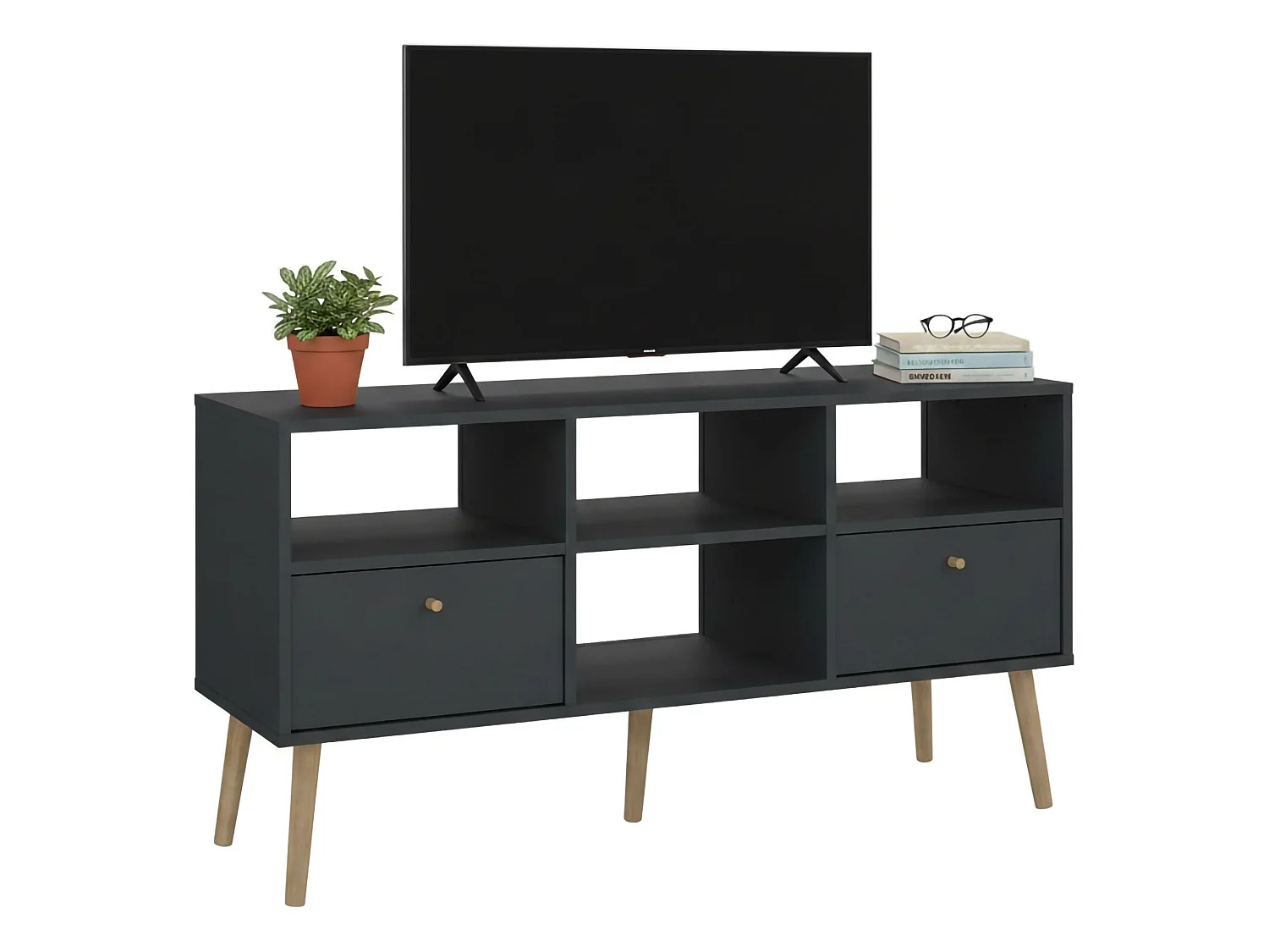 Dtoedtl TV-meubel, Woonkamerdressoir, Lage tv-kast, Voorzien van wandbasis, 117x39 h61 cm, Grijs