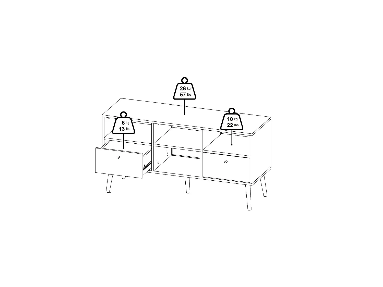 Dtoedtl TV-meubel, Woonkamerdressoir, Lage tv-kast, Voorzien van wandbasis, 117x39 h61 cm, Grijs