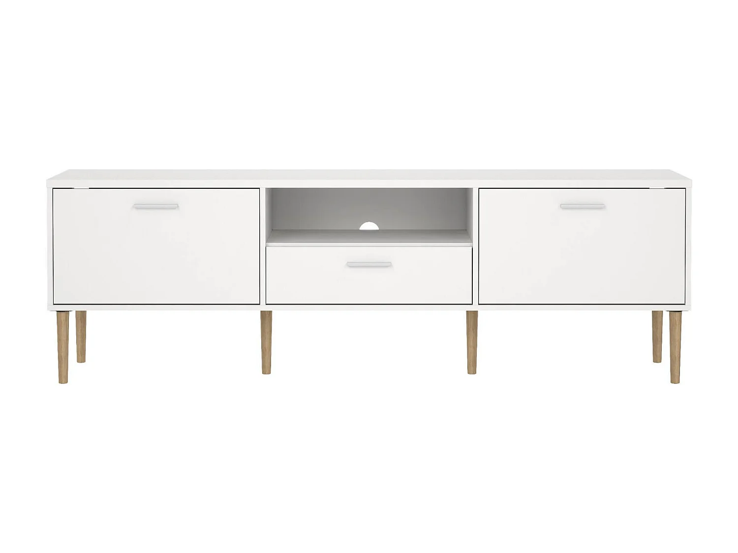 Meuble TV Dtisc, Buffet de salon, Armoire basse pour TV, Base murale de rangement, 177x40 h57 cm, Blanc