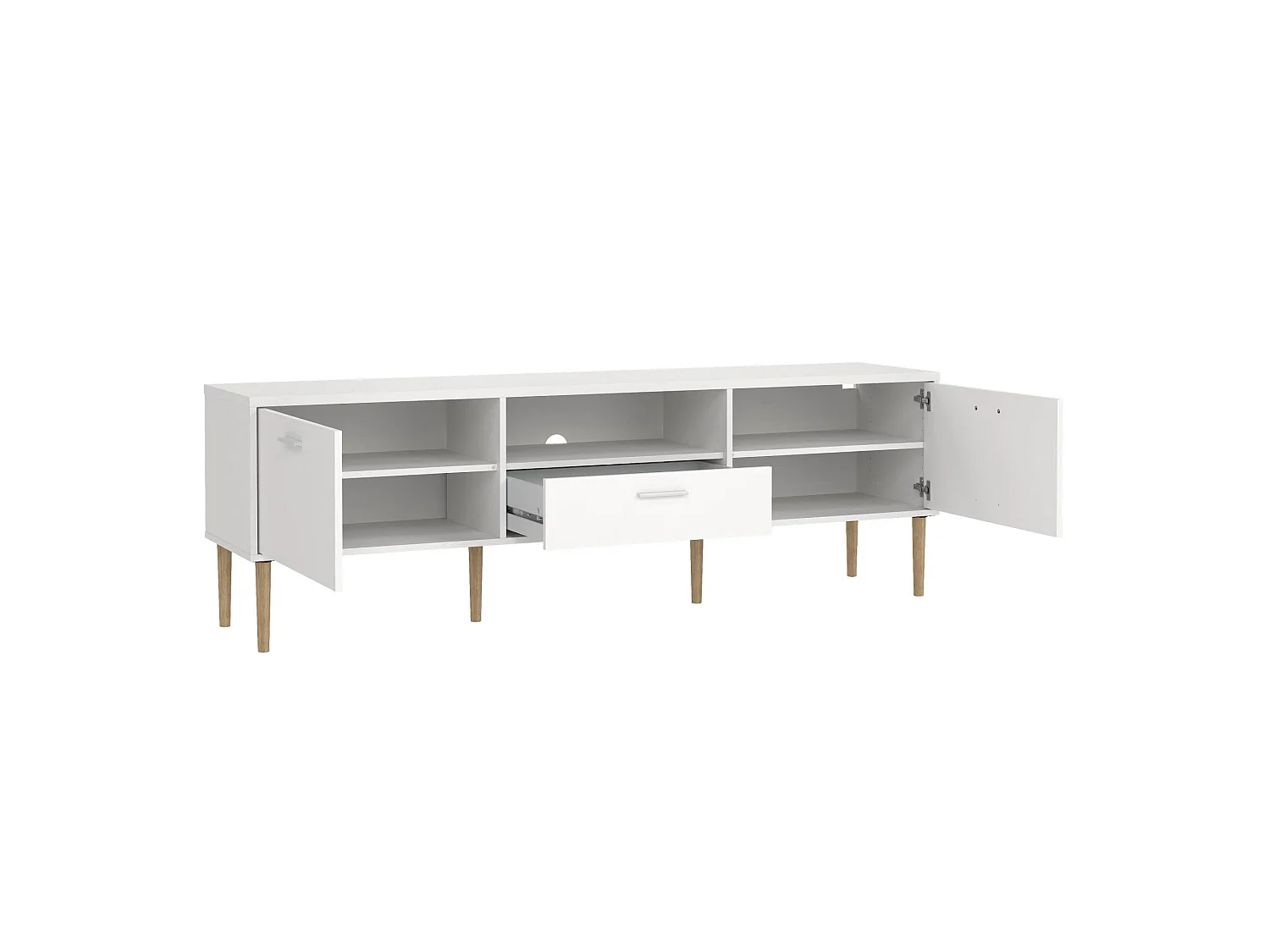 Meuble TV Dtisc, Buffet de salon, Armoire basse pour TV, Base murale de rangement, 177x40 h57 cm, Blanc